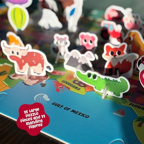 Dinomini Giant USA Map Puzzle for Kids – with Interactive Standing Usa Map