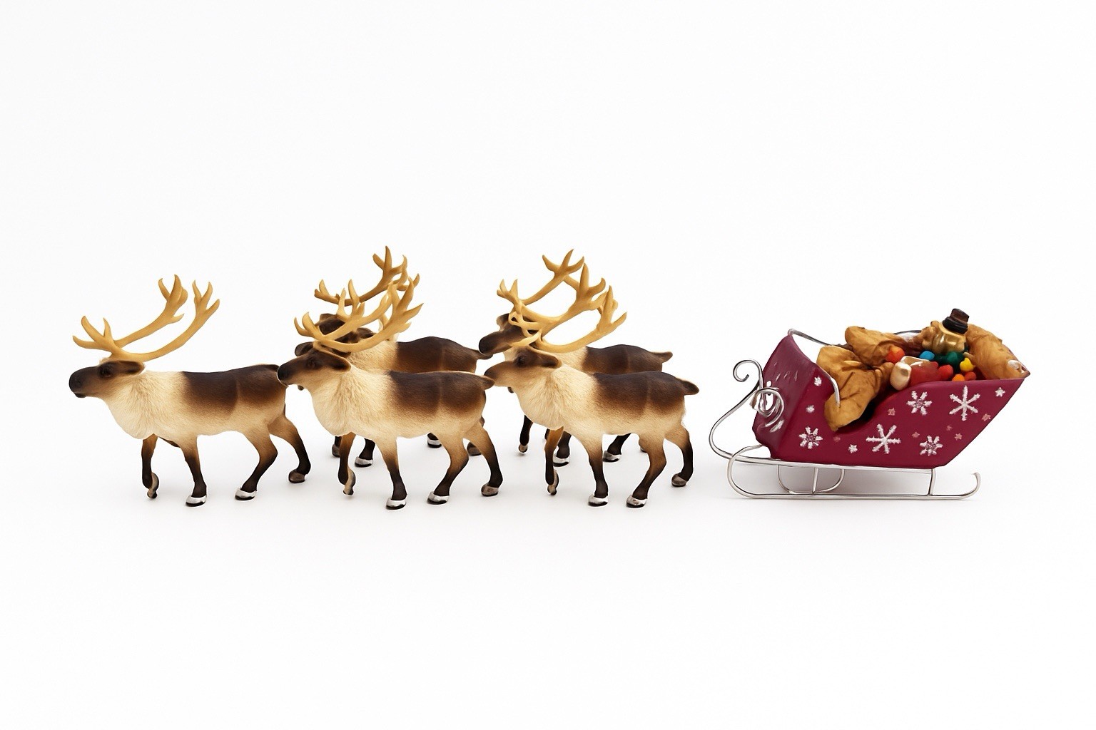 Safari Ltd 5 REINDEER & SLEIGH Animal Figure Toy Wildlife Figurine 2004 Nature