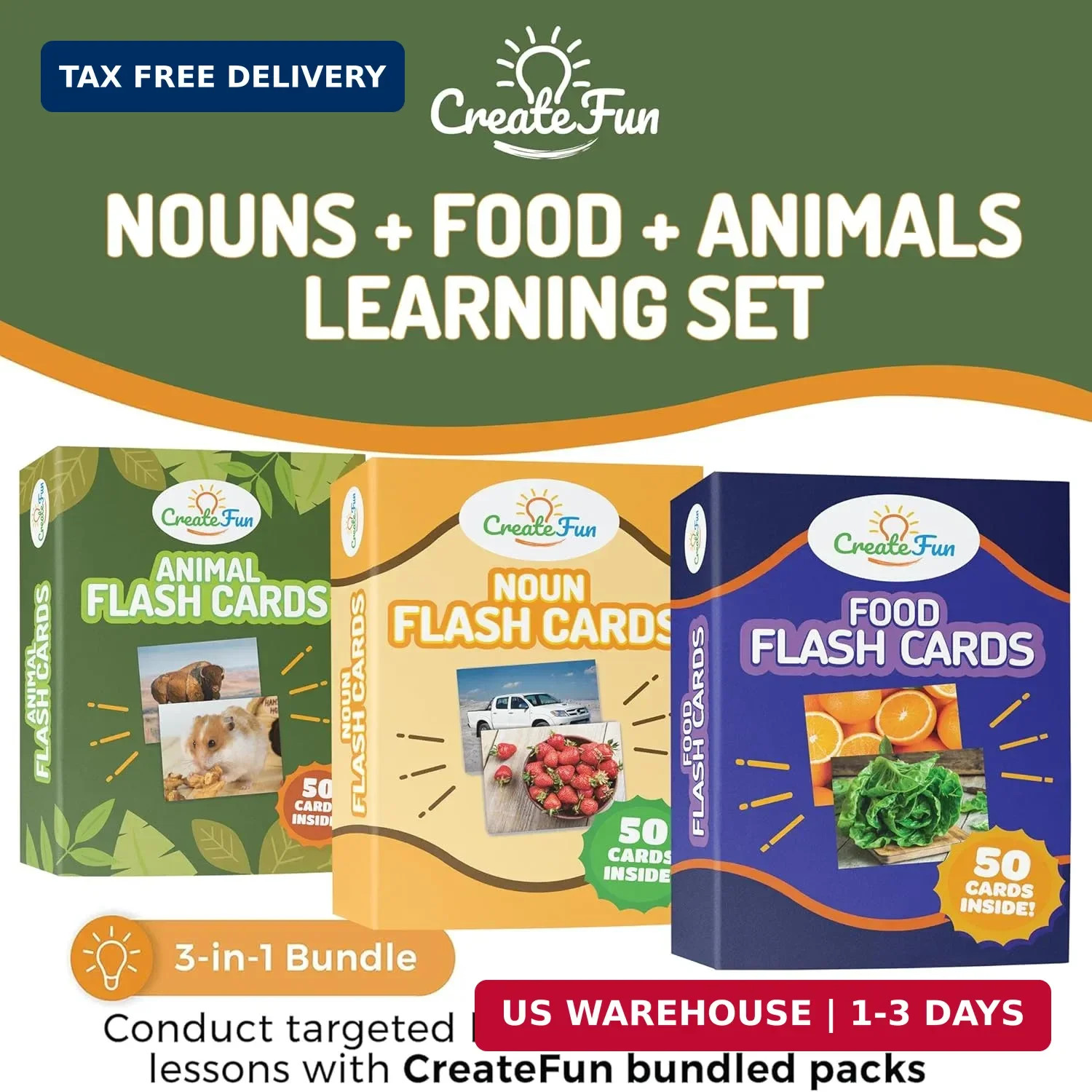 150 Noun Food and Animal Flash Cards Set, Montessori Educational Games, Vocabula