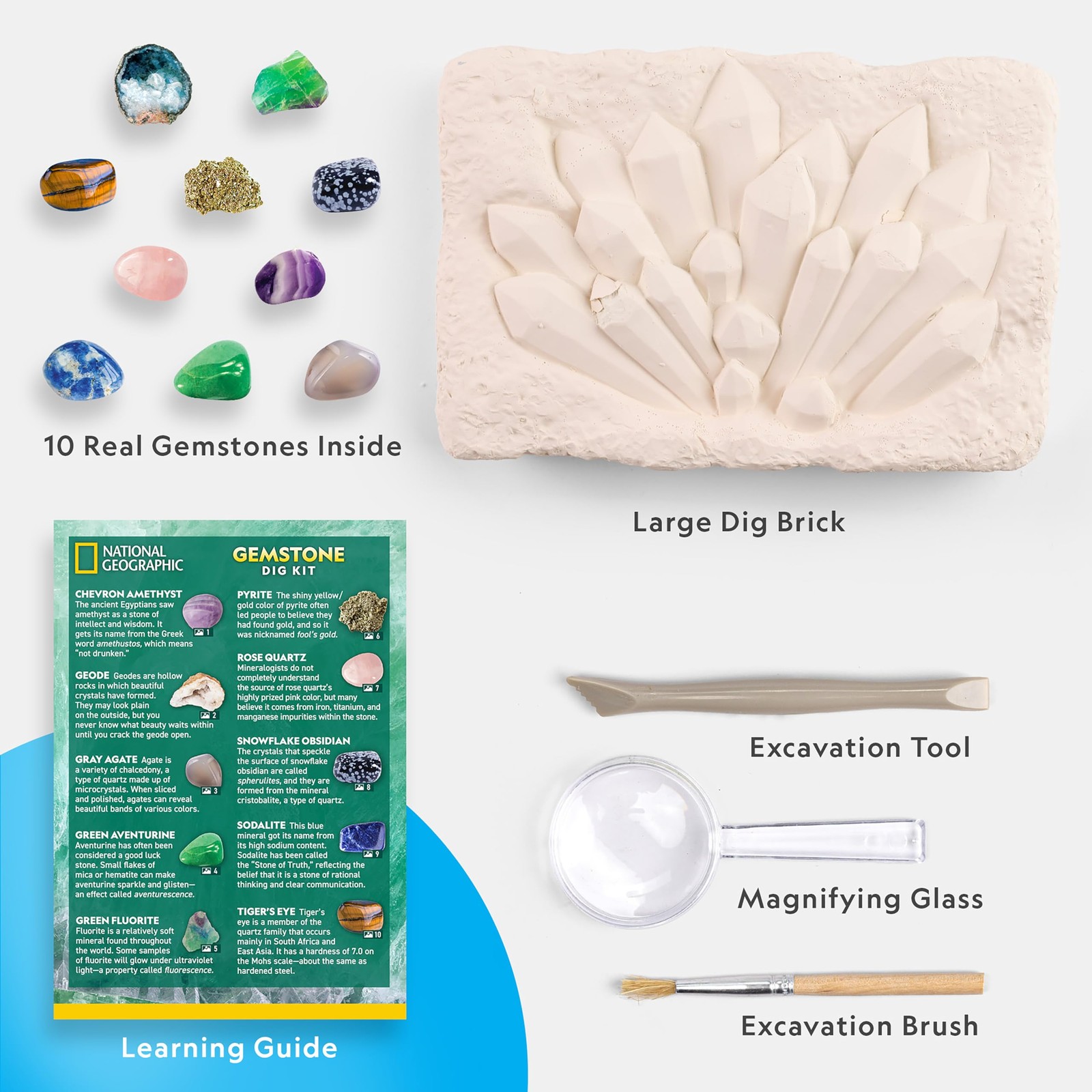 National Geographic Gemstone Dig Kit – Dig Up 10 Real Gemstones and Crystals,…