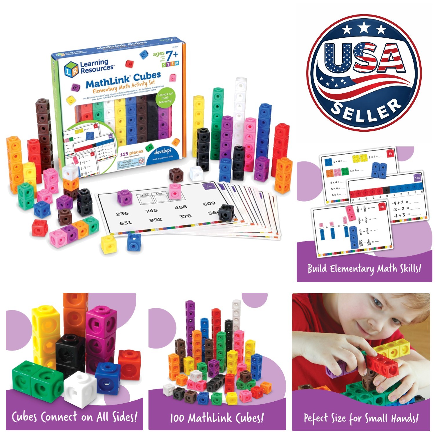 100 MathLink Cubes Activity Set – Colorful Hands-On Math Manipulatives for Kids
