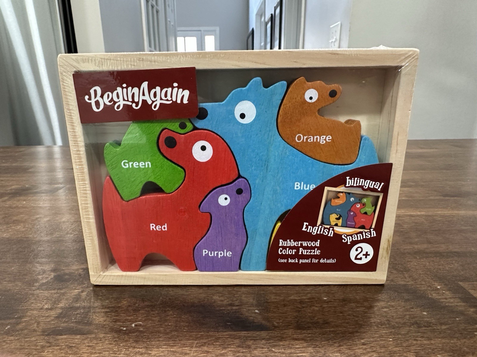 NEW Begin Again Wooden Bilingual Colors Dog Puzzle Educational Spanish English