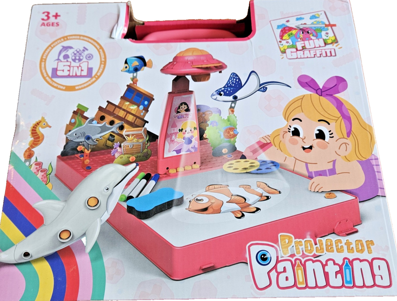 Kid’s 5 in 1 Drawing Projector Fun Graffiti Painting Screw Puzzle