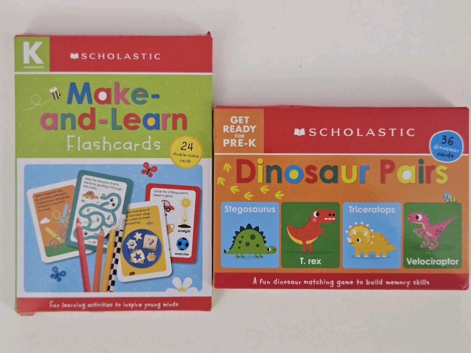 Scholastic Pre K Dinosaur Pairs & Kindergarten Make & Learn Flashcards