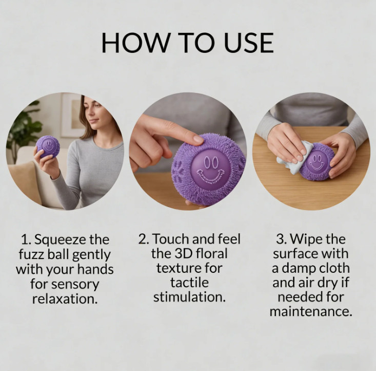 Schylling Fuzz Ball Flower Power Fidget Cube Squishy Stress ADHD Focus