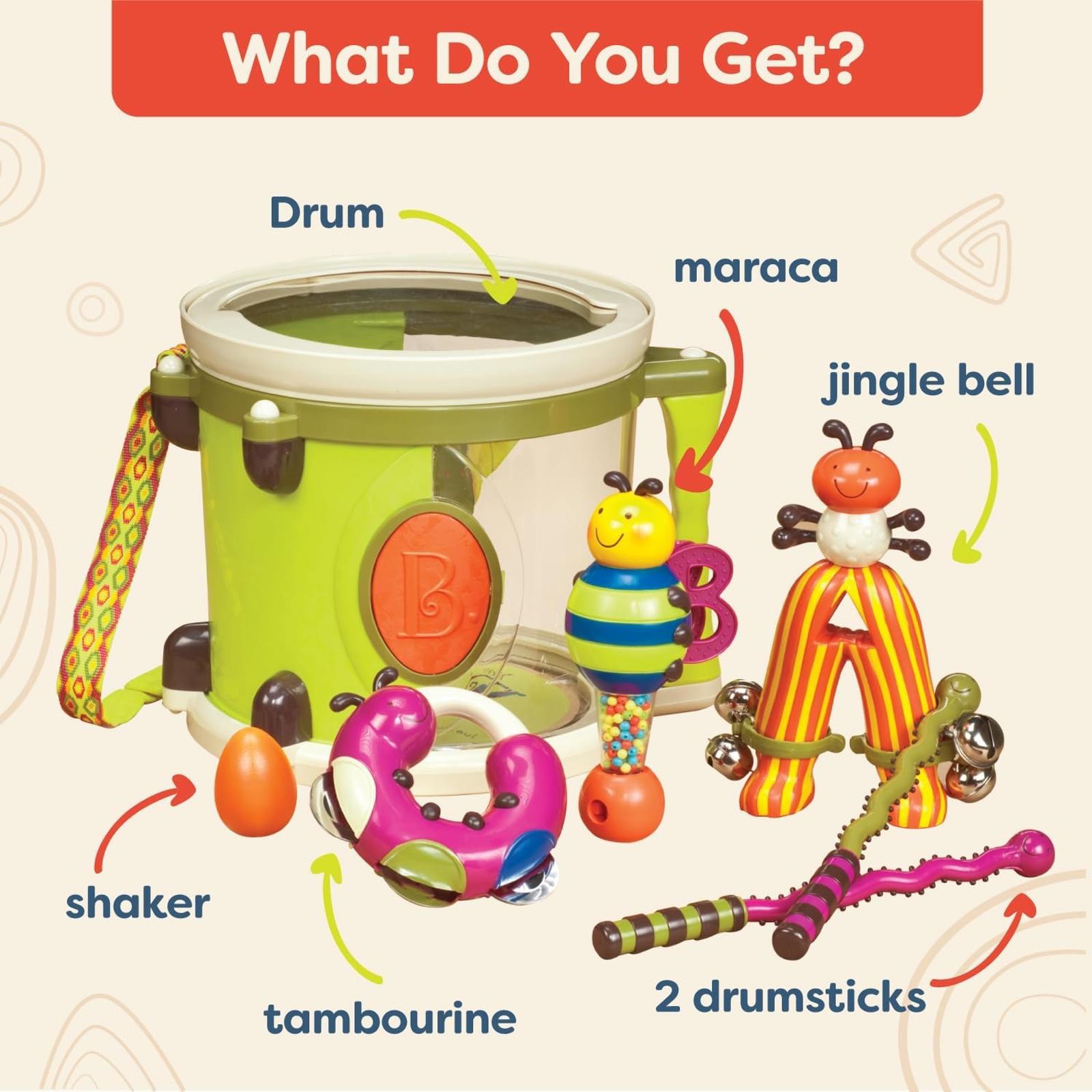 B. toys Toy Drum Set 7 Instruments – Parum Pum Pum: Music Percussion Fine Motor