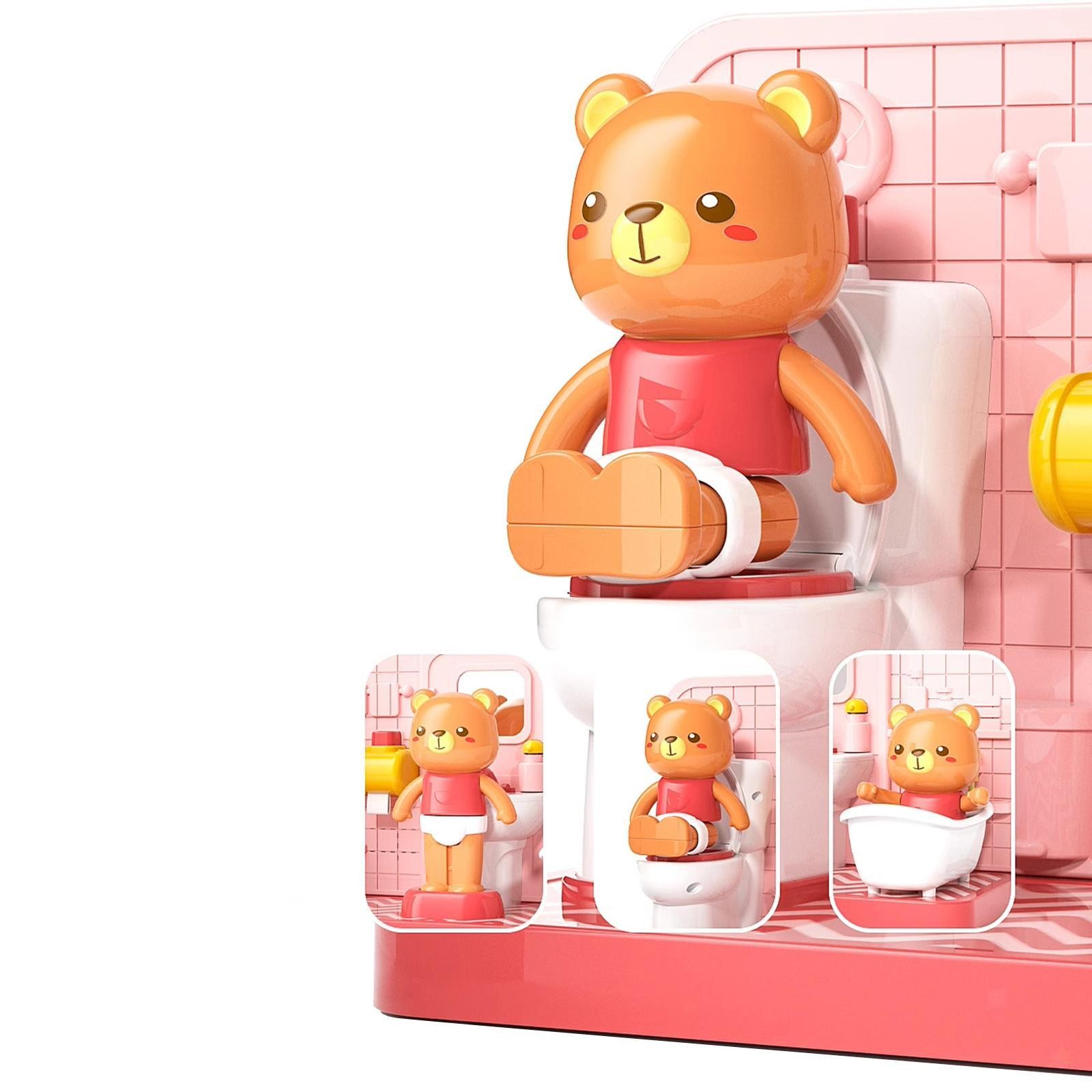 Dollhouse Furniture Set Miniature Toilet Toy Crafts with Bear Restroom