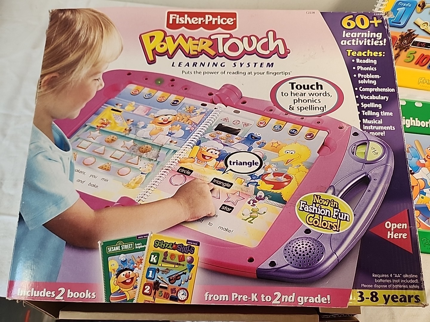 FISHER-PRICE Pink Purple POWER TOUCH Learning System W/2 Books SESAME STREET