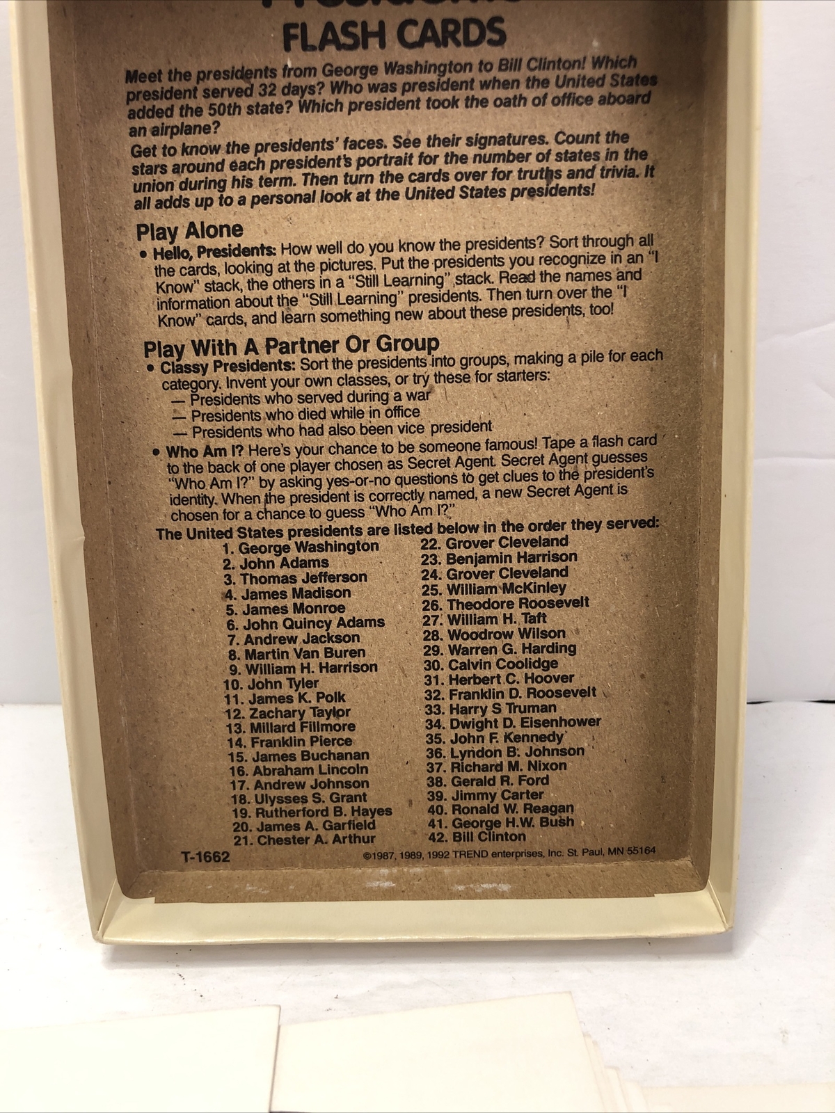 1992 Presidents of the United States (Trend Enterprises) Washington to Clinton