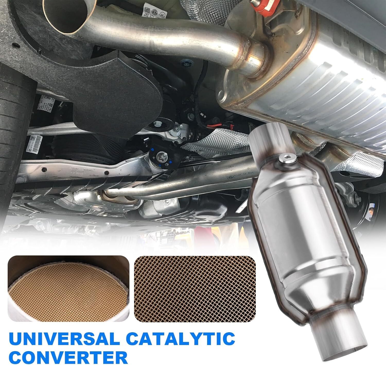 2.5″ Universal Catalytic Converter, 2.5 Inch Inlet/Outle Cat Converter with O2