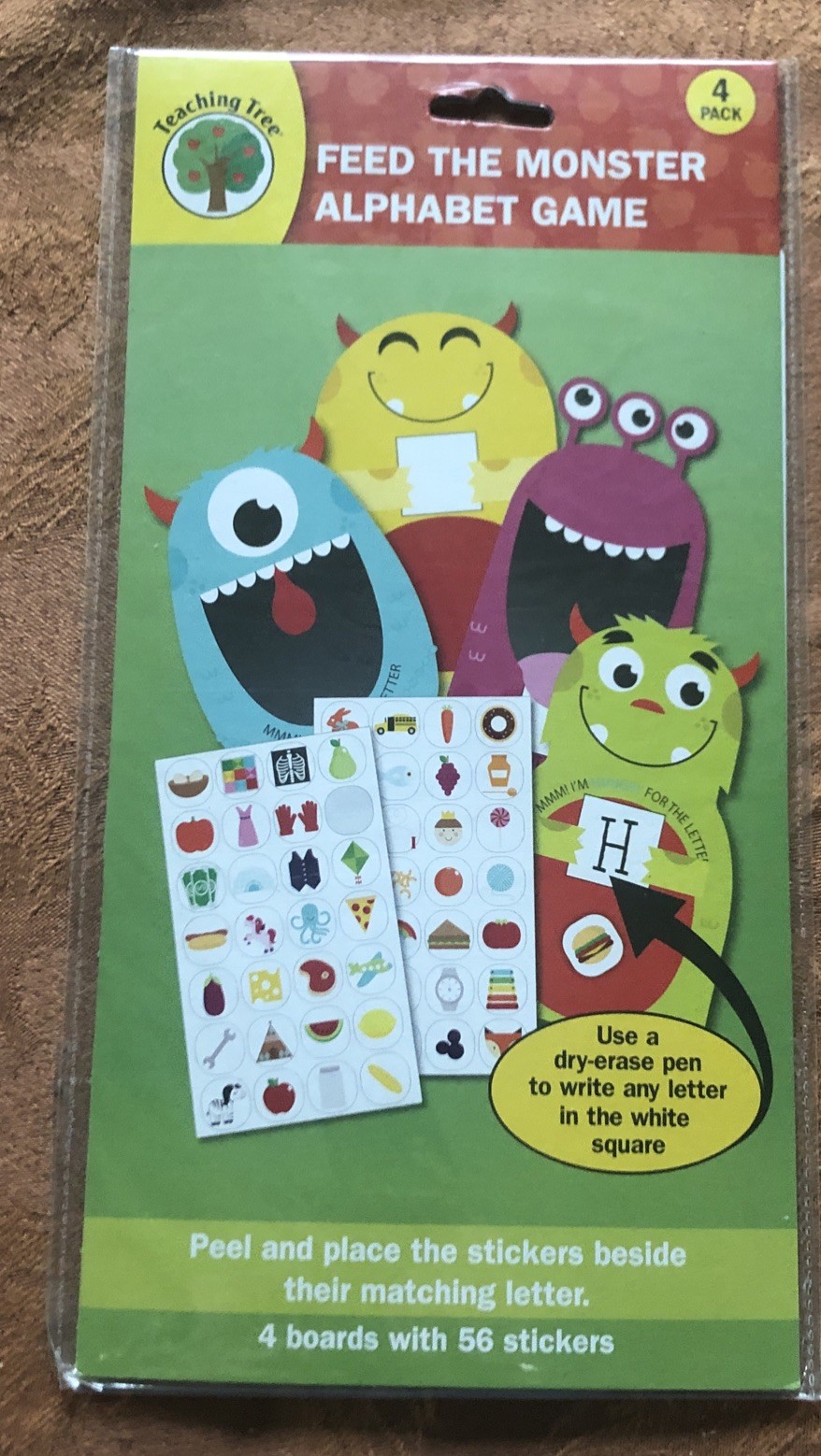 Teaching Tree Feed The Monster Alphabet Game 4 Pack – New – Free Shipping