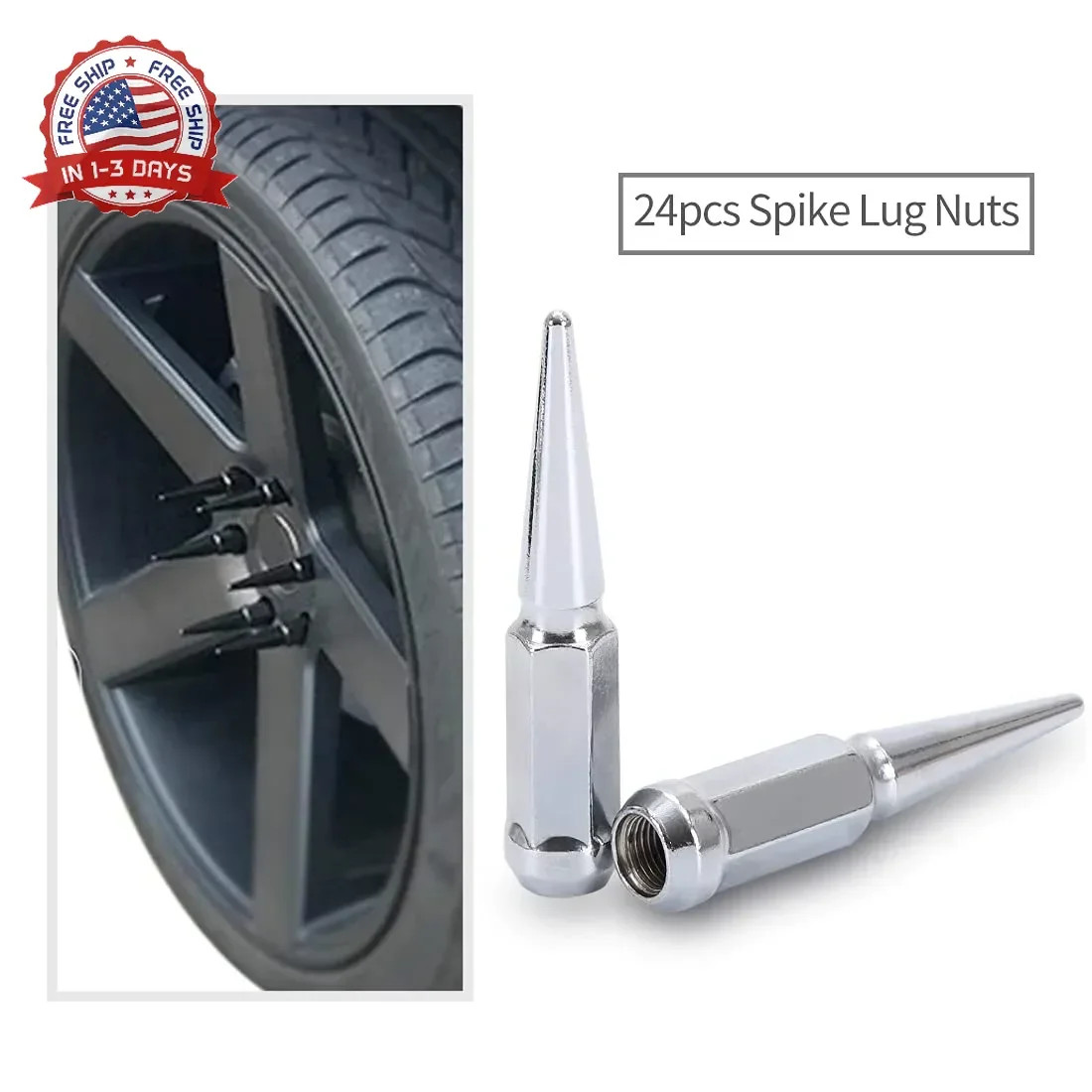 M14x1.5 Lug Nuts 14×1.5 Spike Lug Nuts M14 x 1.5 Spiked Lug Nut Chrome Set of 24