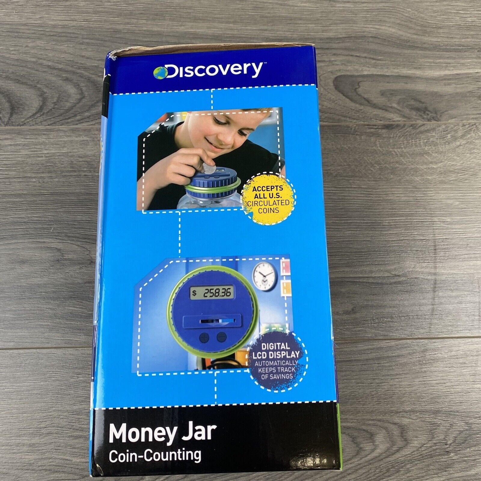 Discovery Kids Coin Counting Blue Money Jar Bank Digital LCD Display