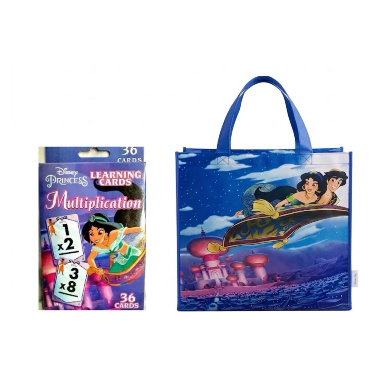 New 2pc Disney Princess Aladdin Multiplication Flash Cards & Tote Bag