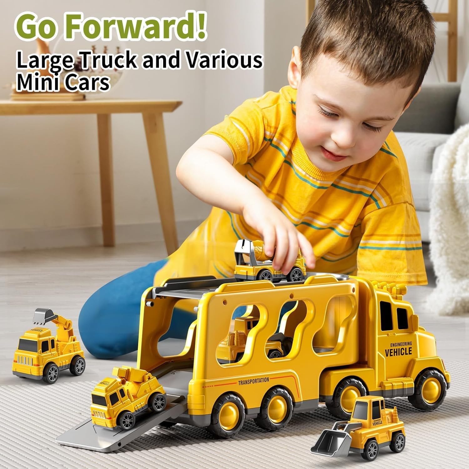 JUKUDAHU Trucks for Toddlers 2-4 13.3 x 4.3 x 5.7 inches, 5 Construction Cars