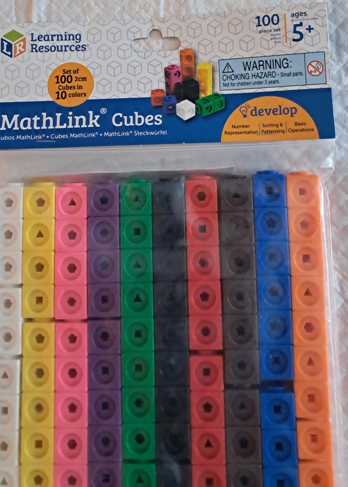 Learning Resources MathLink Cubes Early Math Activity Set. Colors 100 Pieces New