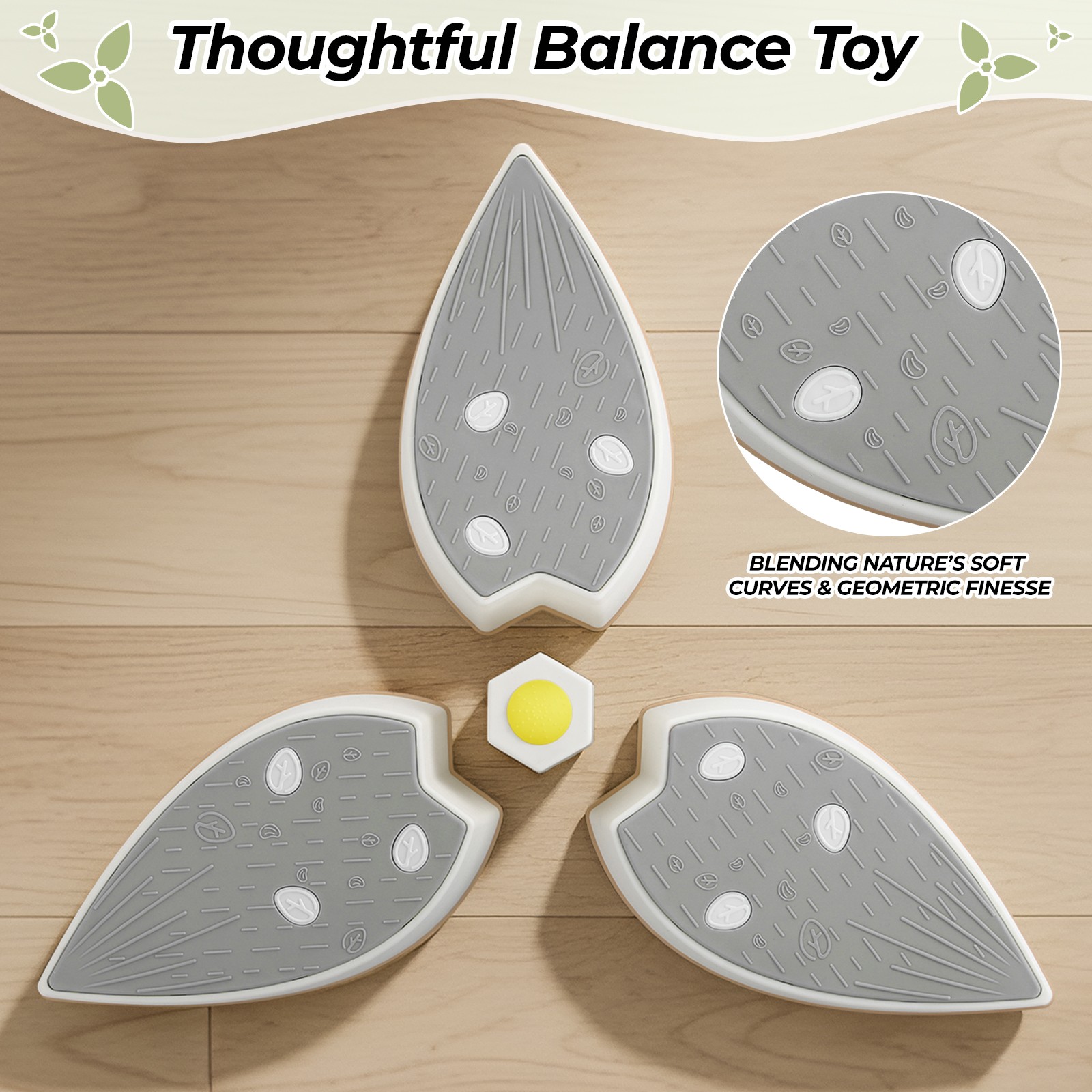 Stepping Stones for Kids, 3 Pcs Anti-Slip Balance Stones for Toddler, Gray