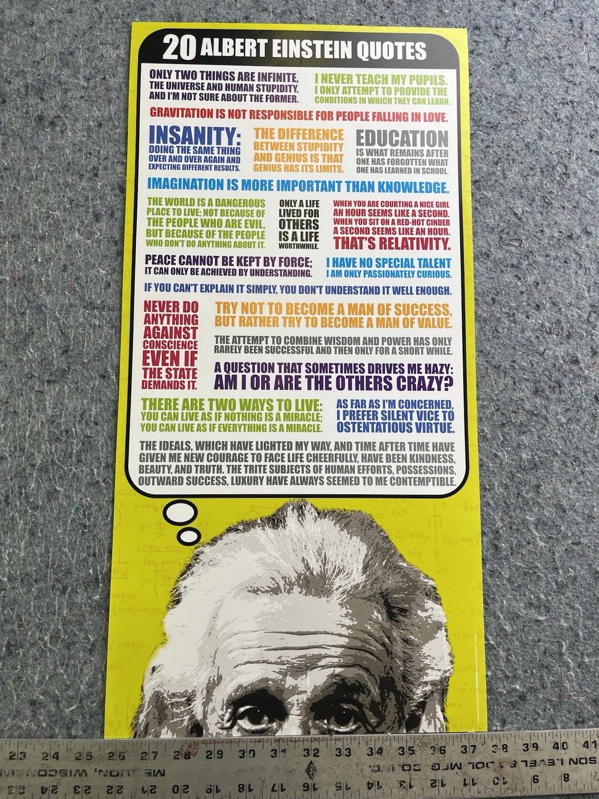 Albert Einstein Quotes Poster 12×24 Motivational Educational Science Wall Art
