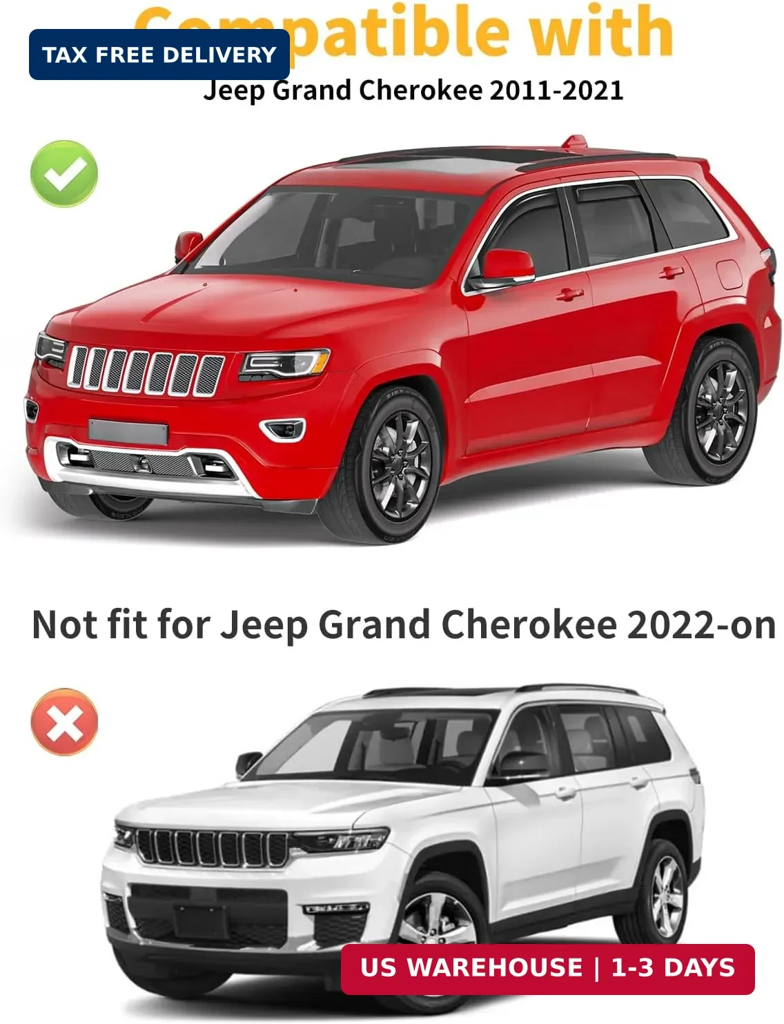 in-Channel Window Rain Guards Fit for Jeep Grand Cherokee(Limited) 2011-2021 Ext
