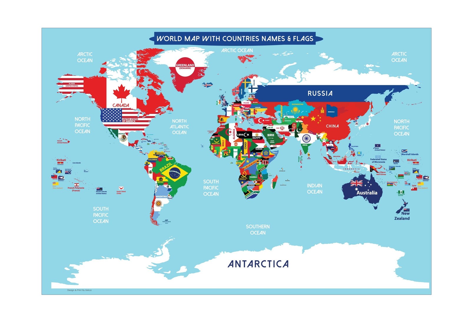 World Map Poster with Countries FLAGS For Kids (SMALL size13x19 World Map Lam…