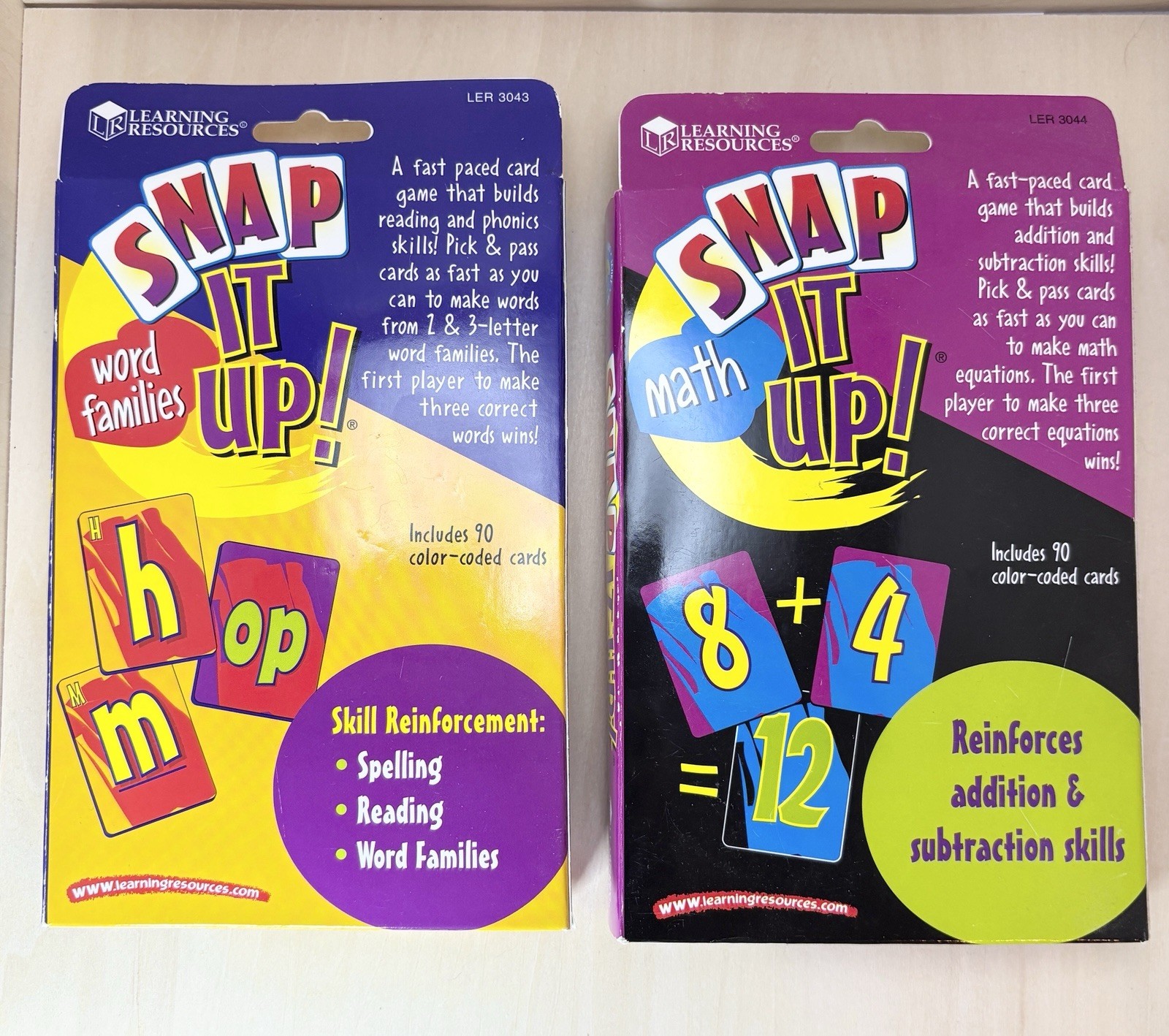 NEW Learning Resources Snap It Up Math & Reading Card Games 2 Pack Phonics