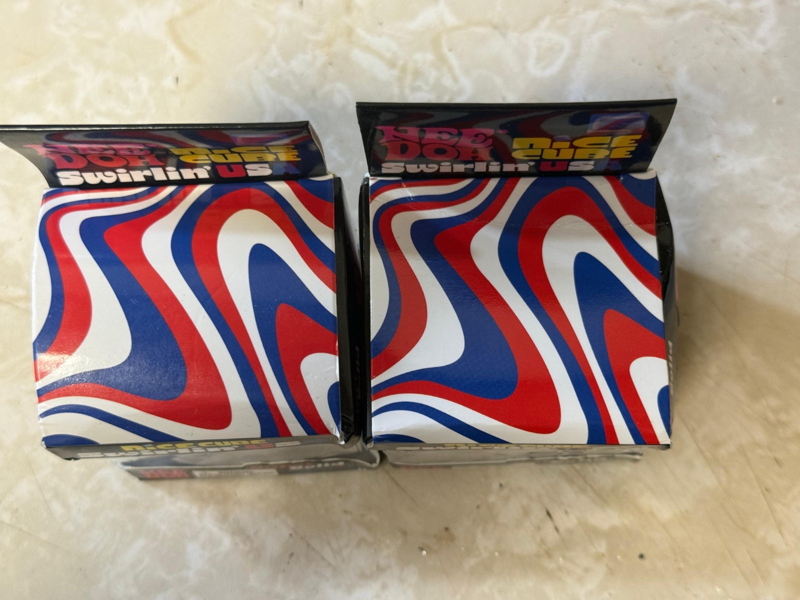 Lot of 2 NeeDoh Nice Cube Swirl USA (4th of July) Red White Blue TikTok Viral