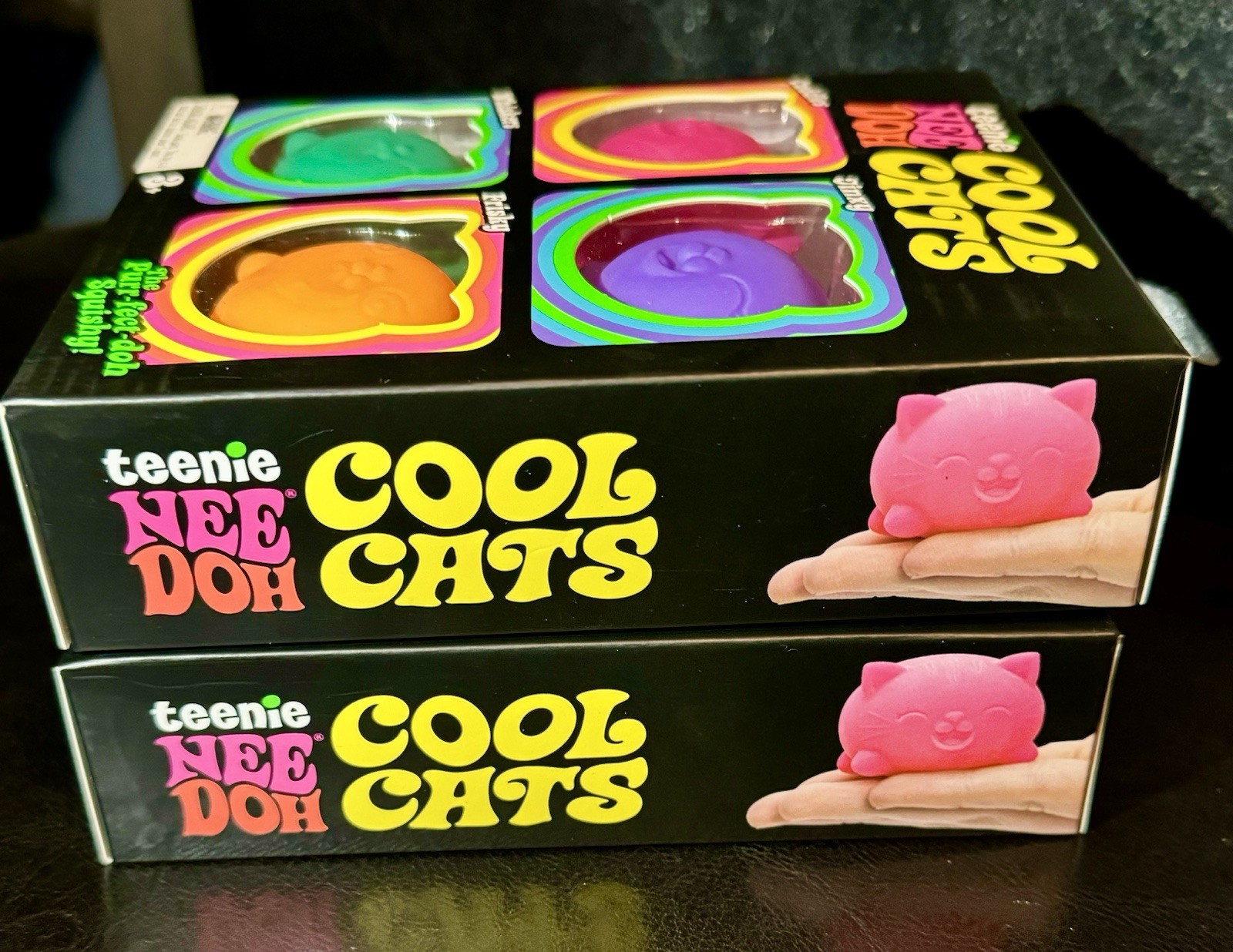 Schylling Teenie Nee Doh Cool Cats Squeeze Toy Set 4 Pink Purple Teal Orange X2