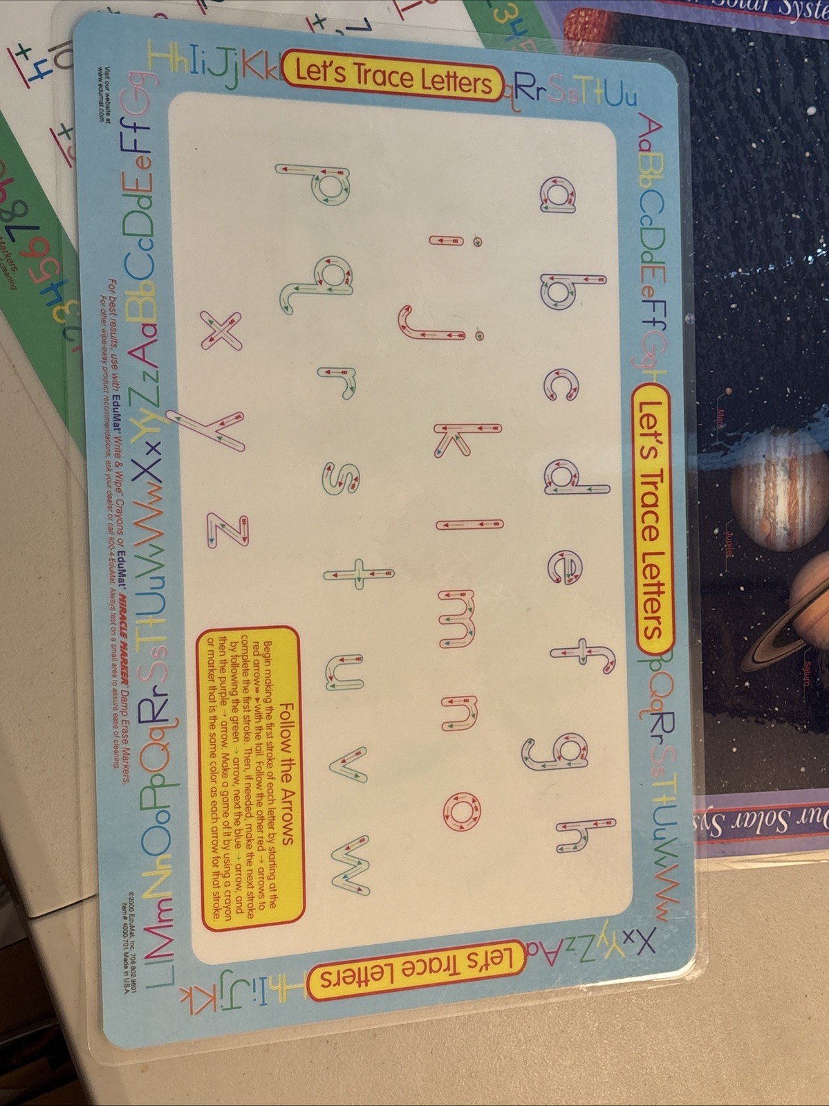LOT of 4 Edumat Letters Numbers Solar System Money Children Learning Placemats