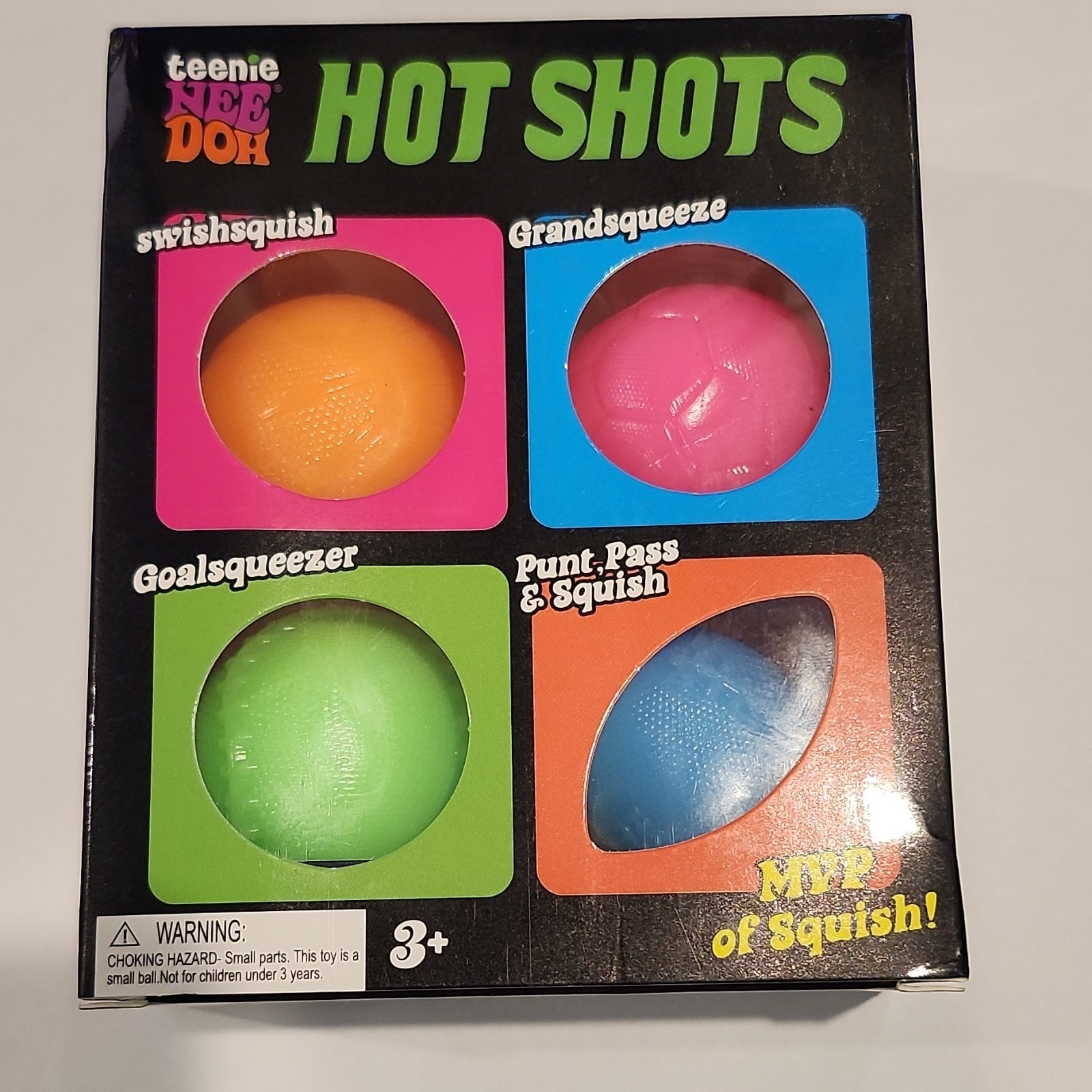 Schylling Teenie NeeDoh Hot Shots Squeeze Toys 4-Pack Pink/Orange/Green/Blue