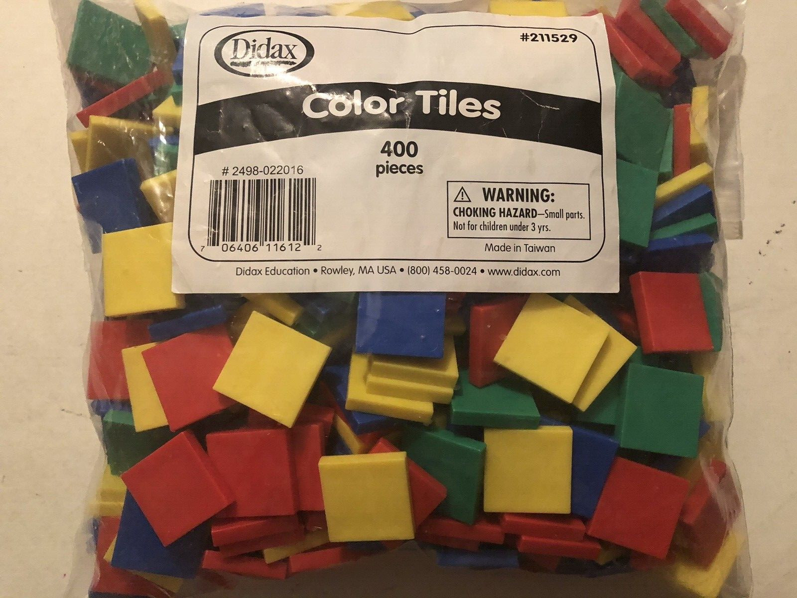 New Math Manipulatives 400 Pieces Didax K12 Multi Color Plastic Tiles 1″