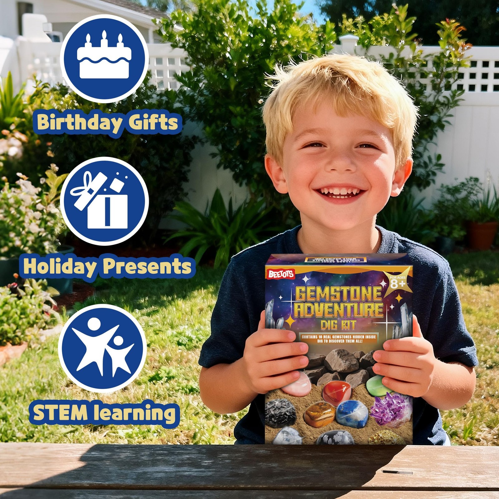 Gemstone Dig Kit for Kids with 2 Tools, Excavate 10 Real Gems, STEM Science M…