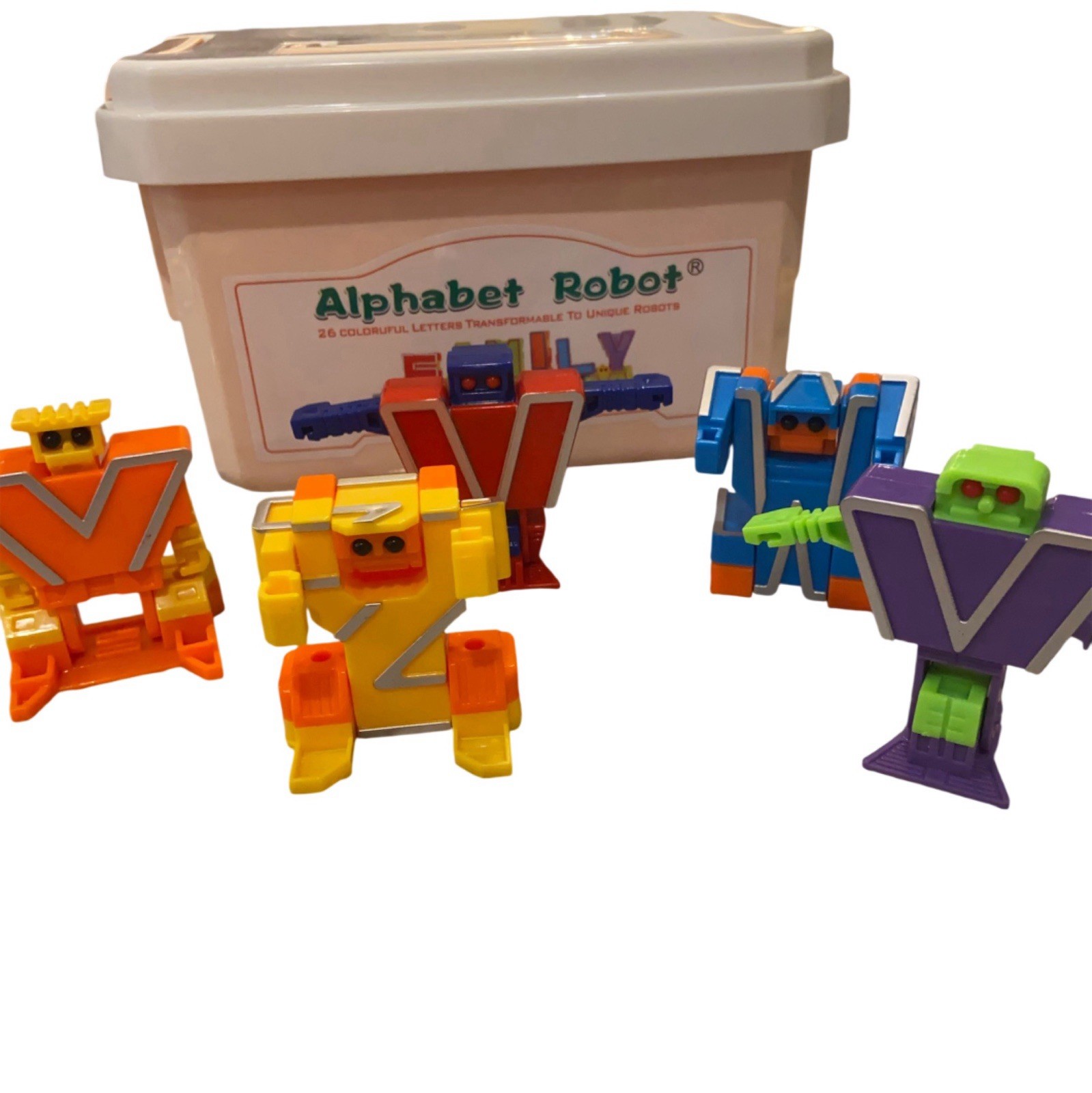 Alphabet Robot Transformers W/ Storage Box EUC Educational Toy 26 Letters