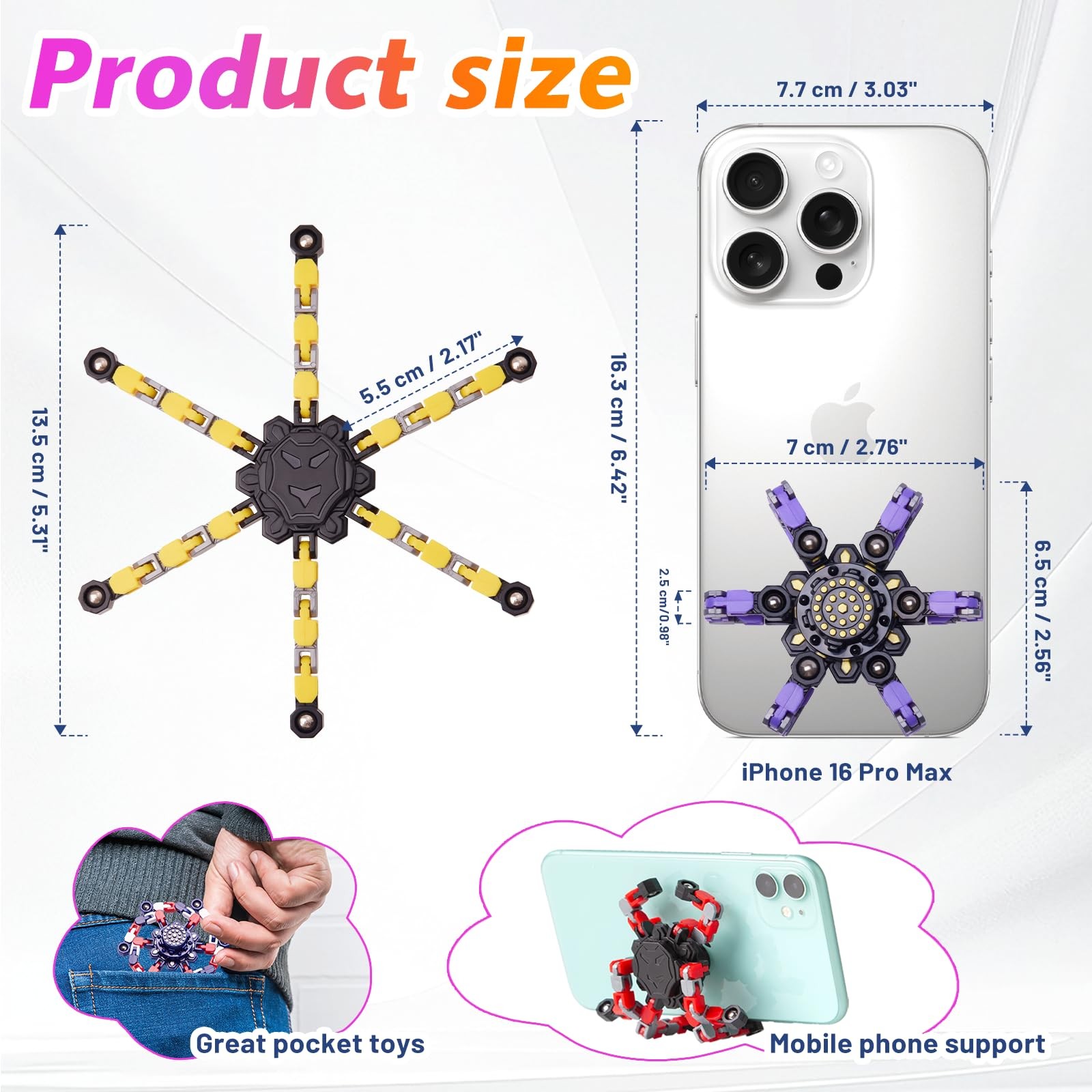 Gokeey Transformable Fidget Spinners Toys 4 Pcs Small, Red,yellow,blue,purple