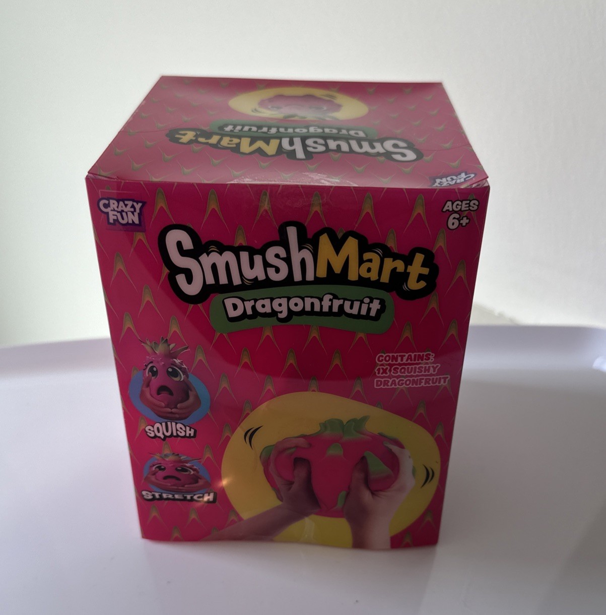 SmushMart Dragonfruit Squishy Tactile Squeeze Toy, Pink/Green