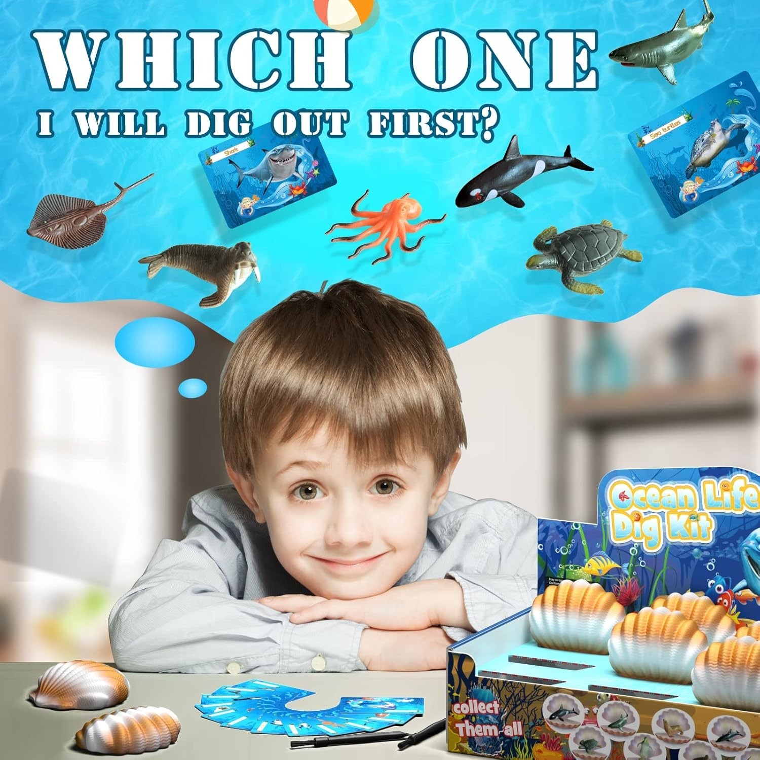 Educational Ocean Animals Dig Kit, Interactive Science Gift for Young Learners