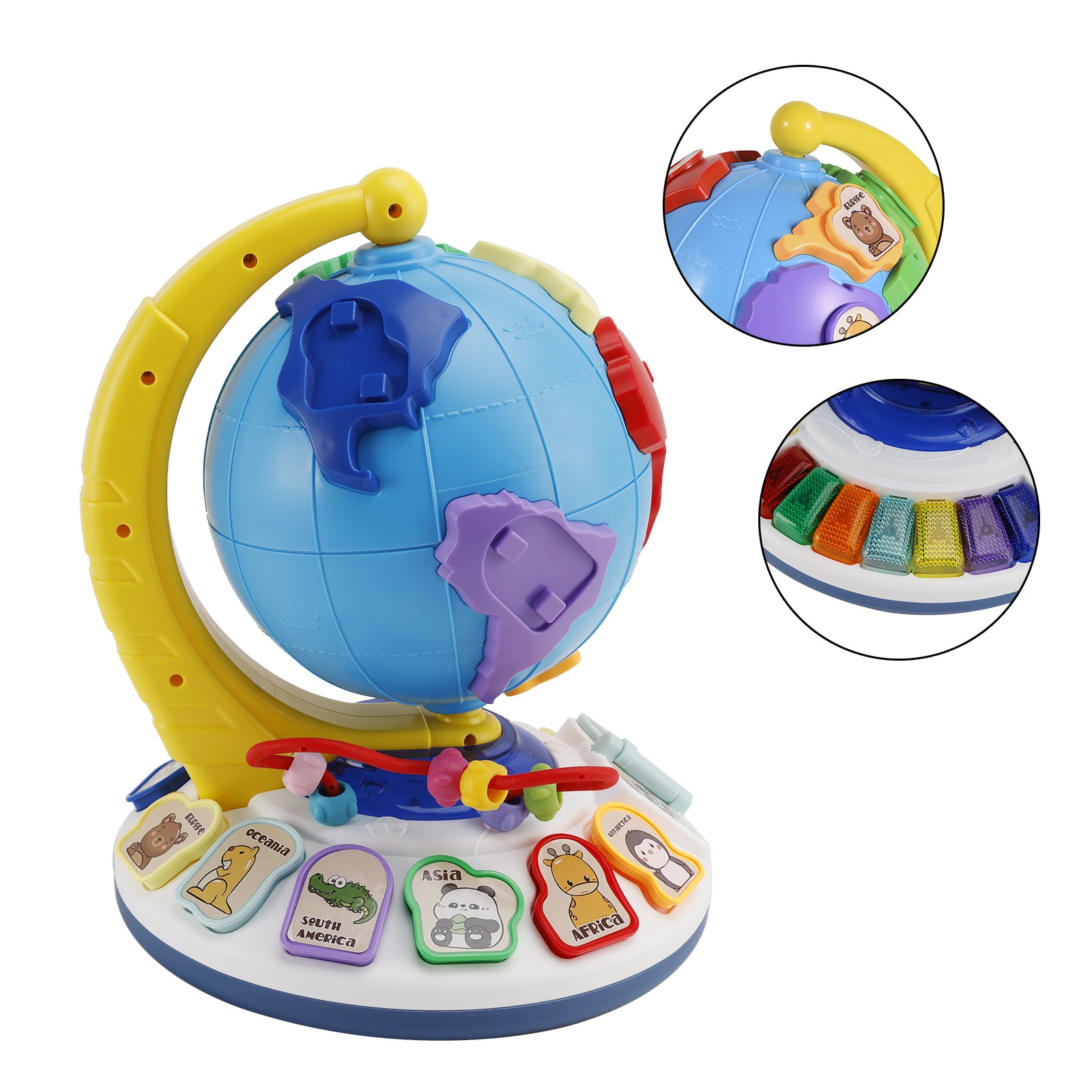 5In1 Interactive Light Up Globe With Sound,Puzzle,Bead Maze And World Map Toy E4