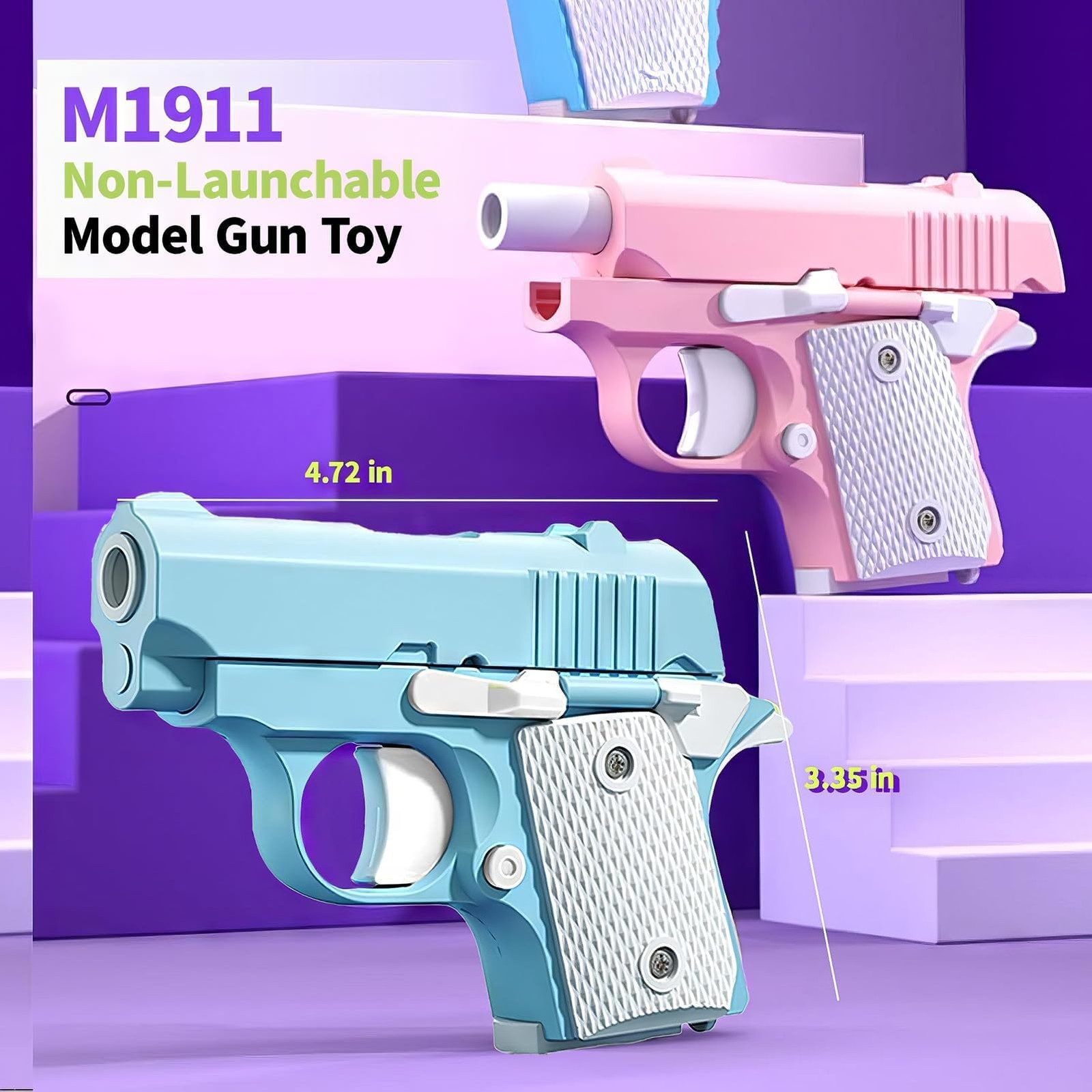 Hikewintoy Cool Fidget 1911 Toy Gun, 2 Pack 3D Printed Mini Small, Pink Blue