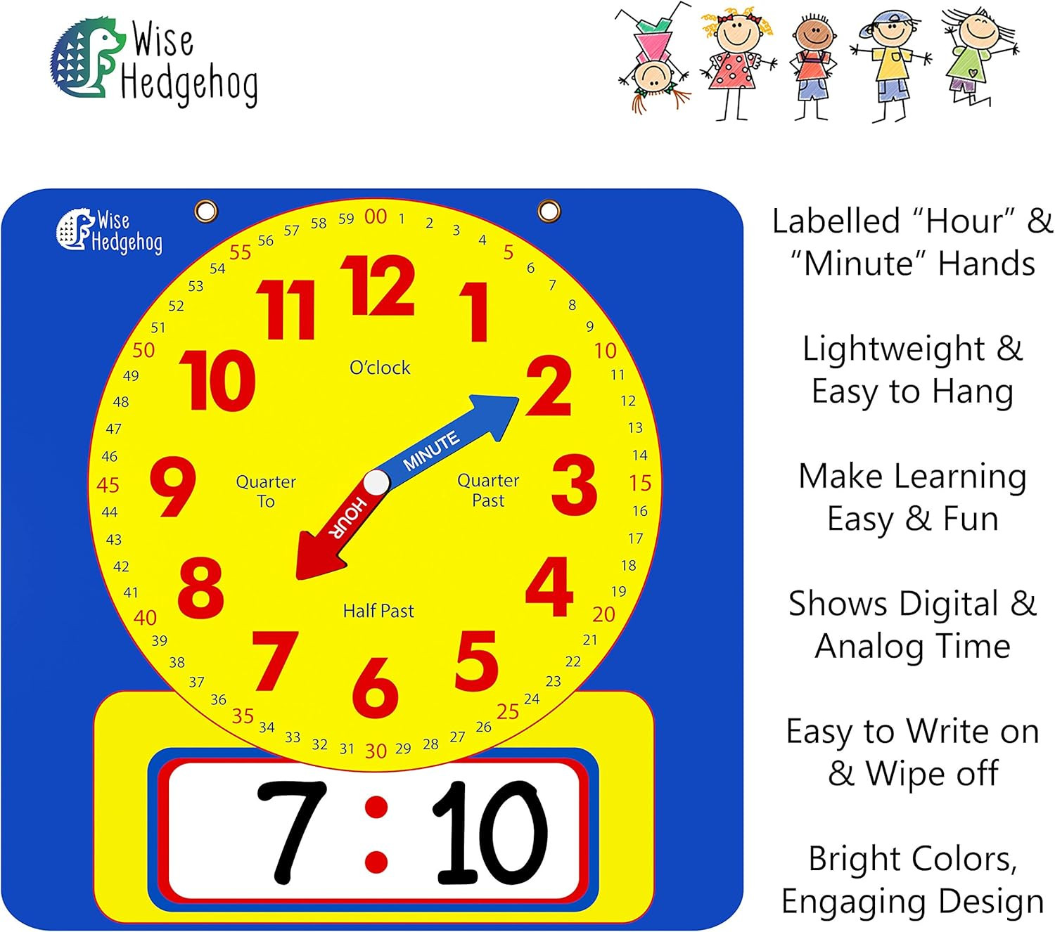 Large Dry Erase Magnetic Teaching Demonstration Clock, Kids Telling Time Learnin