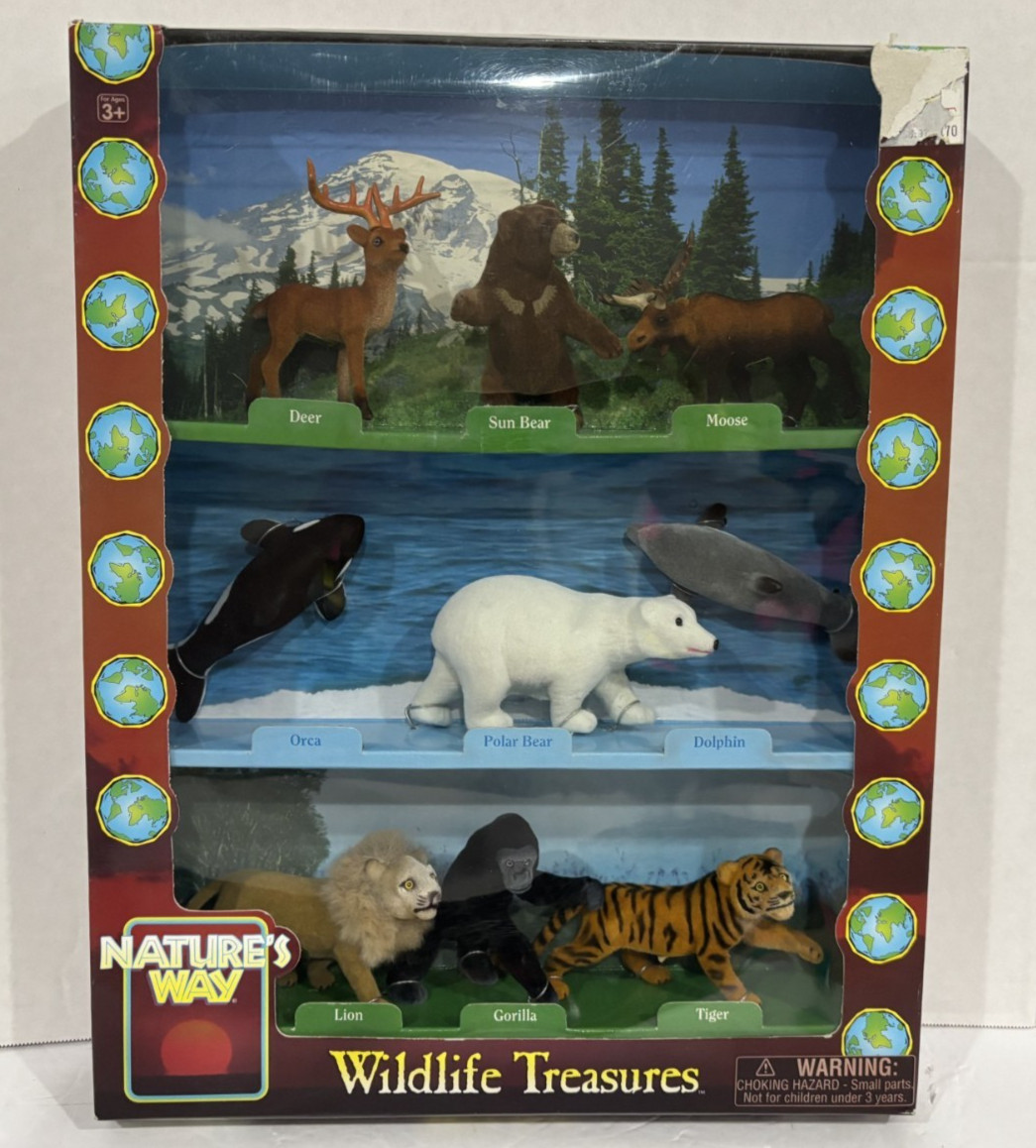 VTG 90’s Nature’s Way “WILDLIFE TREASURES” 9 Piece Animal Playset Totsy #57050