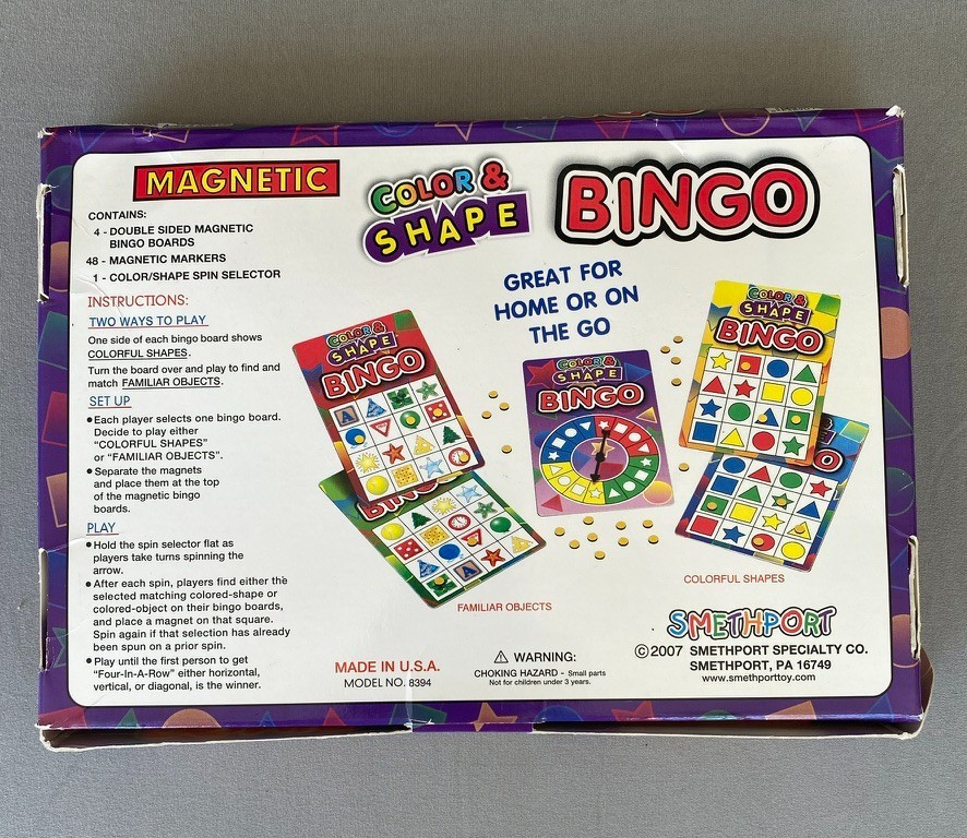 Smethport Magnetic Color & Shape Bingo Game 2007 2-4 Players Ages 4+ USA