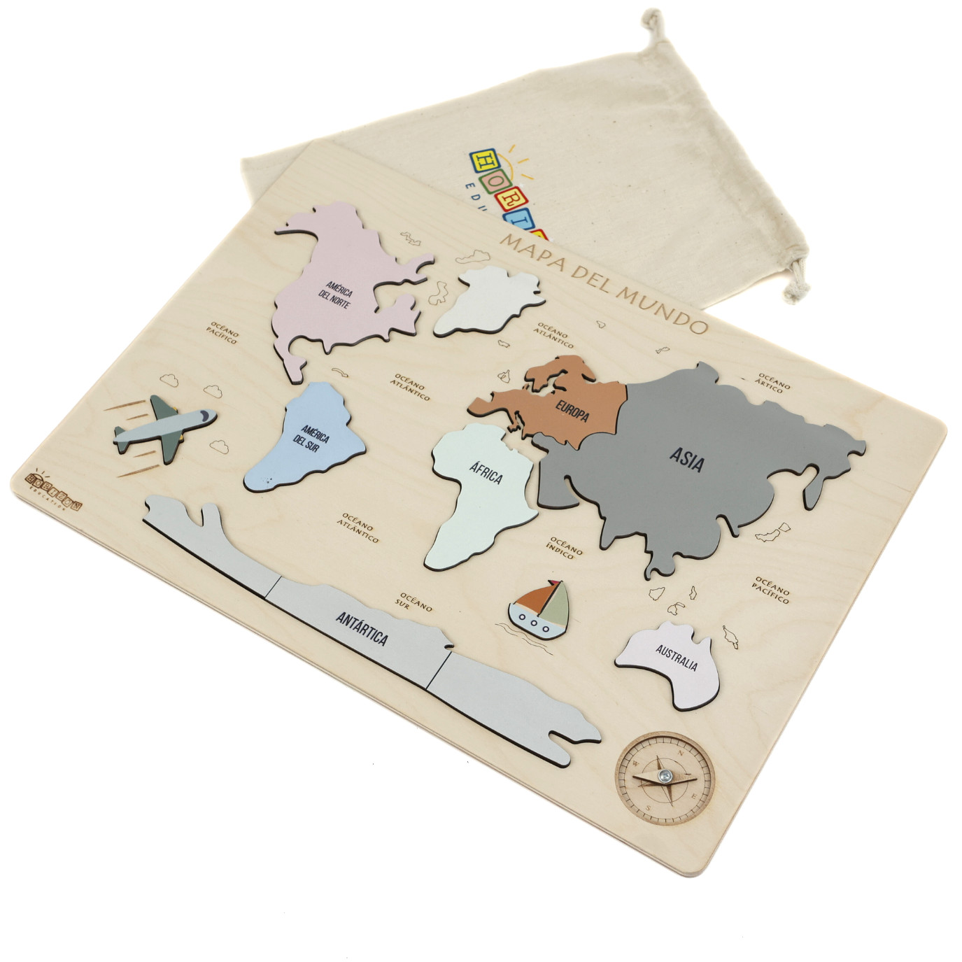 World Map Montessori Wooden World Puzzle for Kids (Ages 3+) – Educational Map