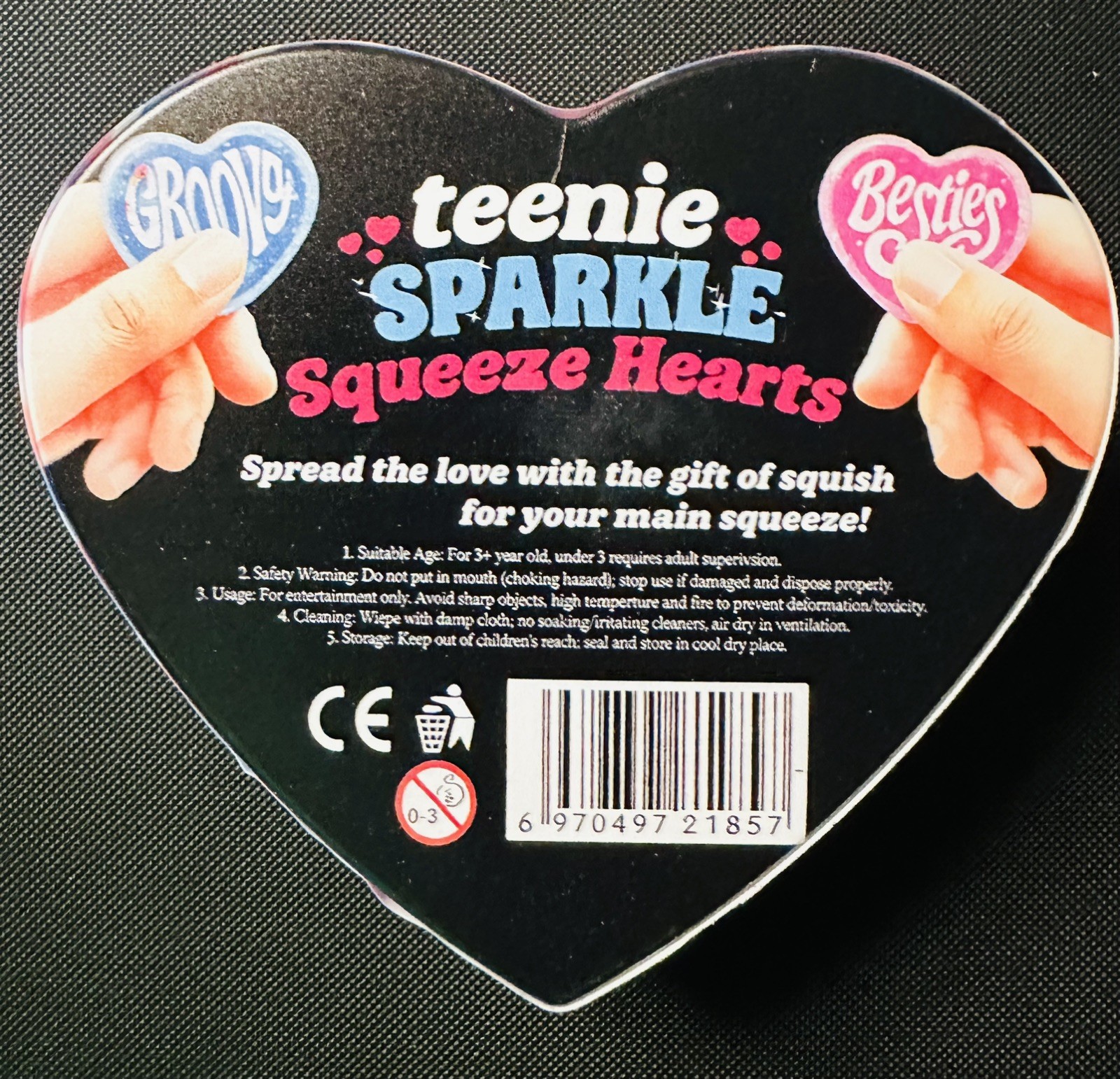 Unbranded NeeDoh Teenie SPARKLE Squeeze Hearts 3 Pack Pink Purple & Blue