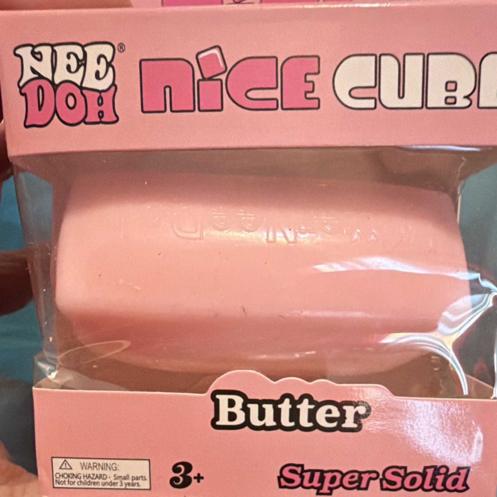 NeeDoh Nice Cube Butter Super Solid Squish Squeeze Toy Yellow/Pink 3+