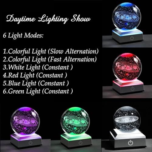 3D Solar System Crystal Ball with LED Colorful Lighting Touch Base, Modern2