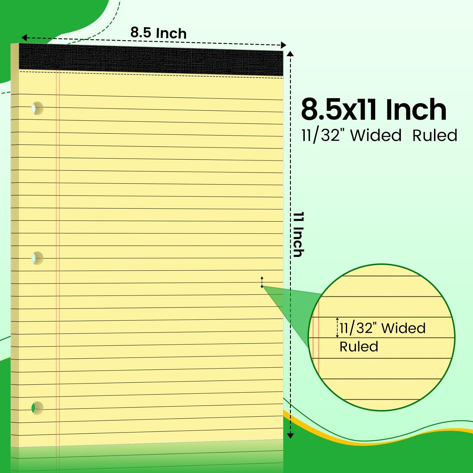 3 Hole Legal Pad 8.5 x 11, 3 Pack Yellow Note Pads, Notebook Paper Wide Ruled…