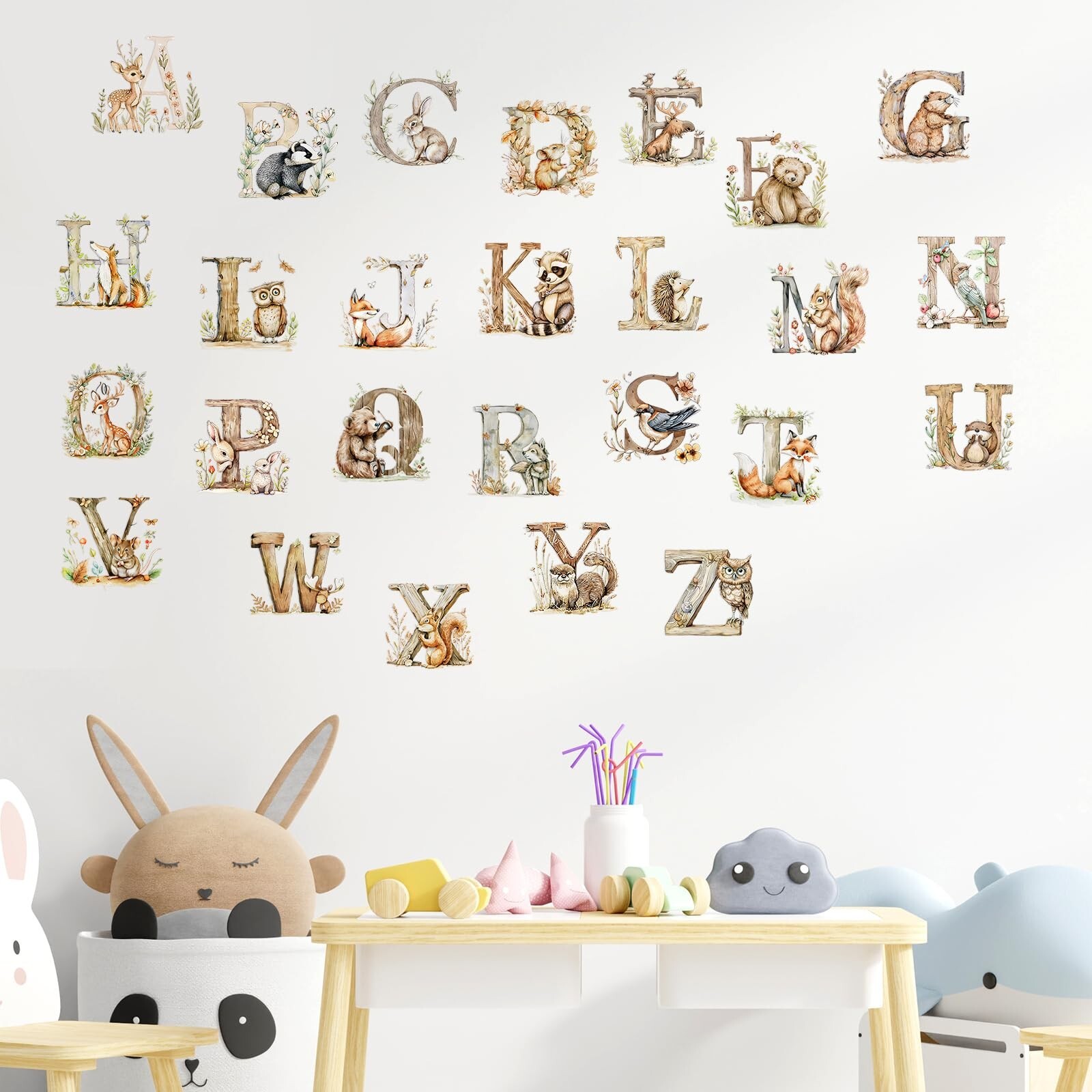 Woodland Alphabet Wall Decals Watercolor Animal ABC Wall Decals for Kids Peel…