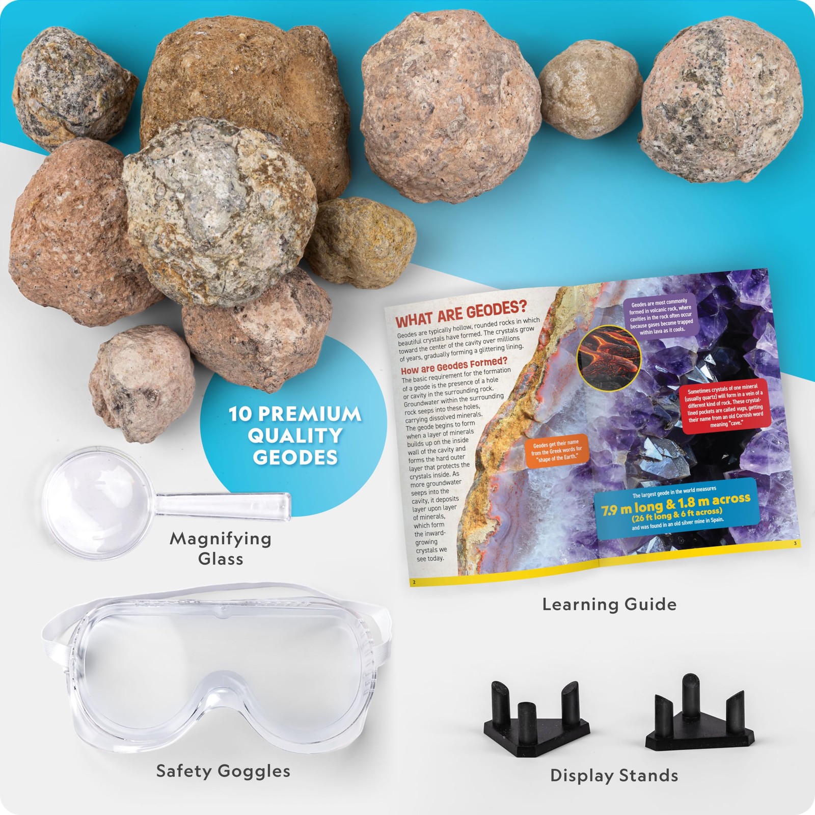 Premium Geodes Science Kit for Kids – Break Open 10 Crystals with Goggles