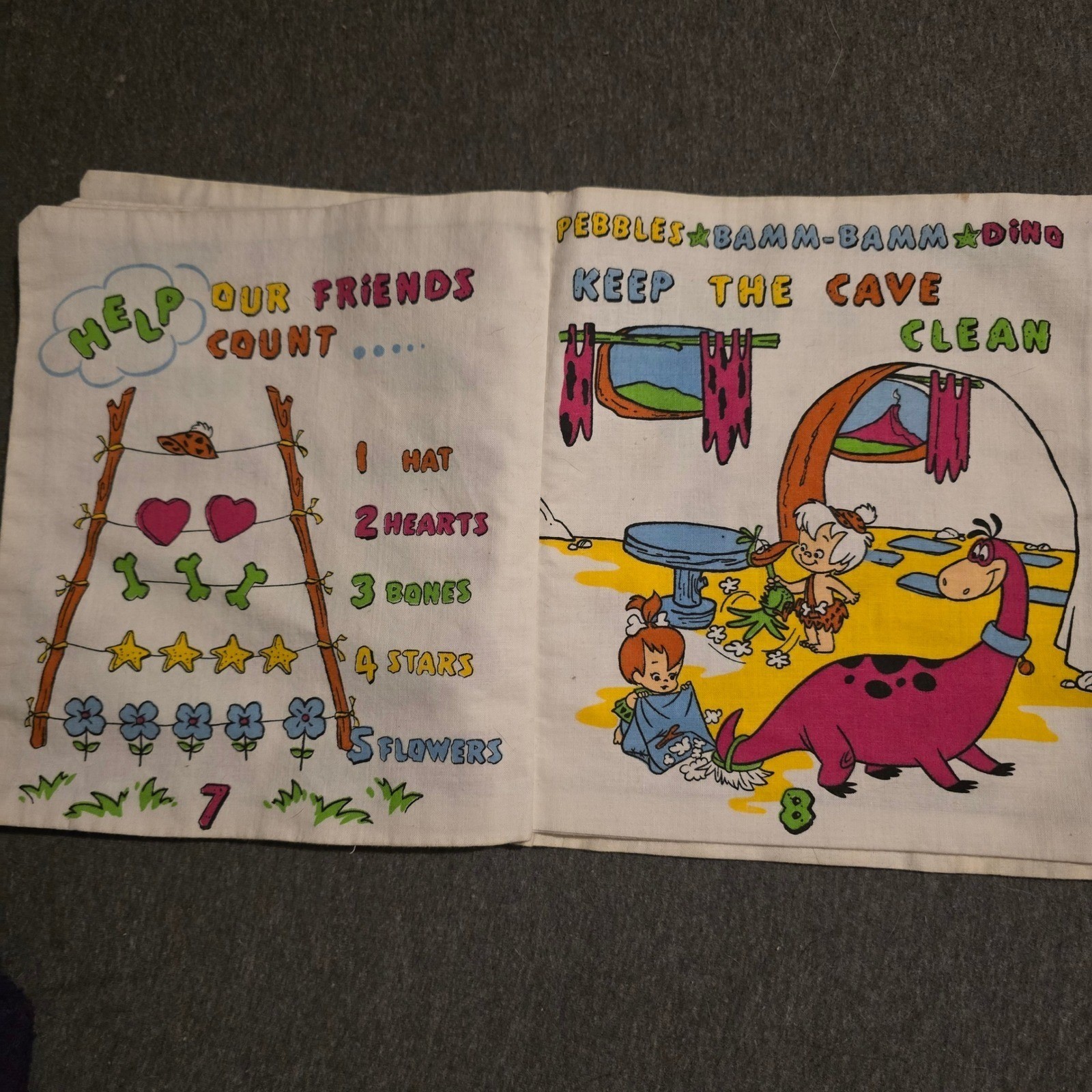 Vintage The Flintstones Friends Kids Fabric Book Educational Play Learn ABCs 123