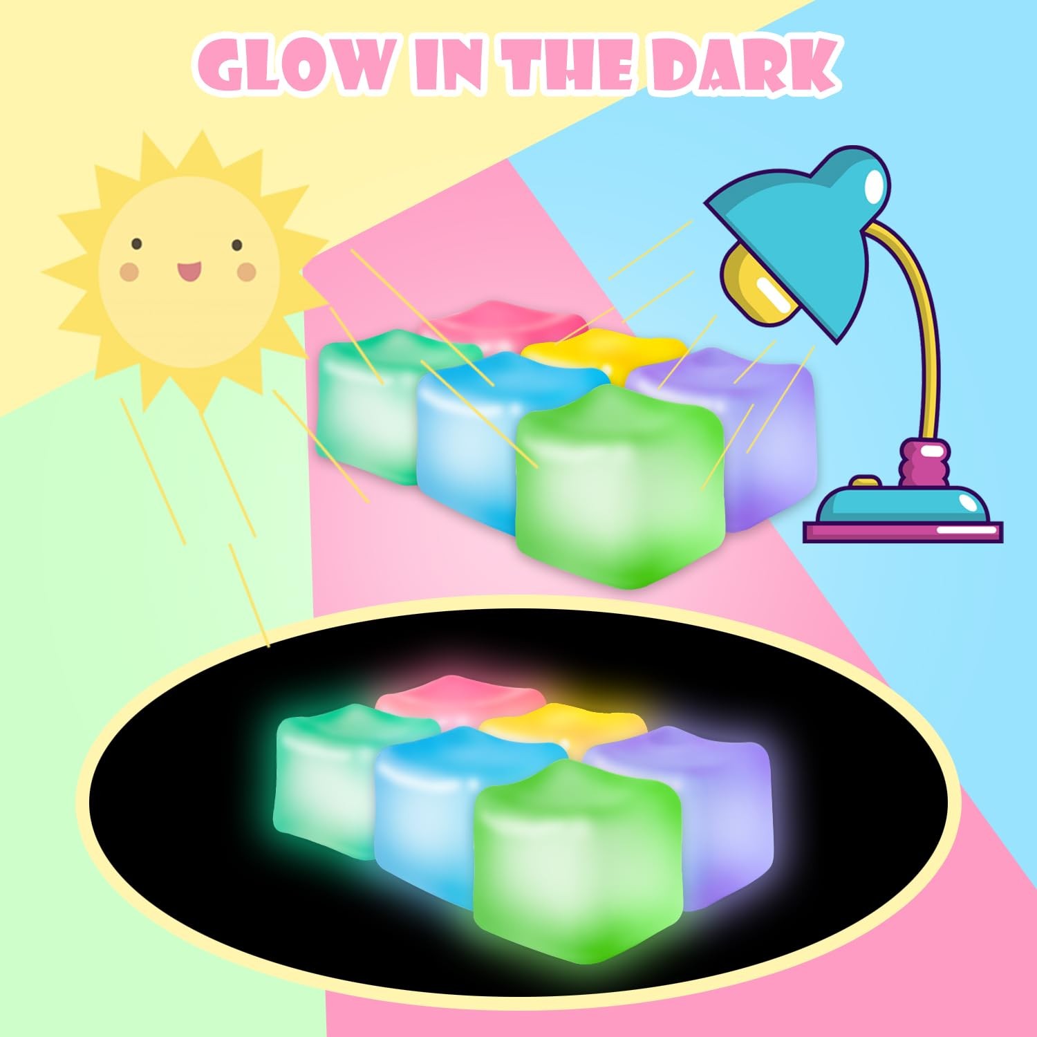 2Pcs Stress Cube Glow in The 2.25 inches (cubic shape), Blue, Purple