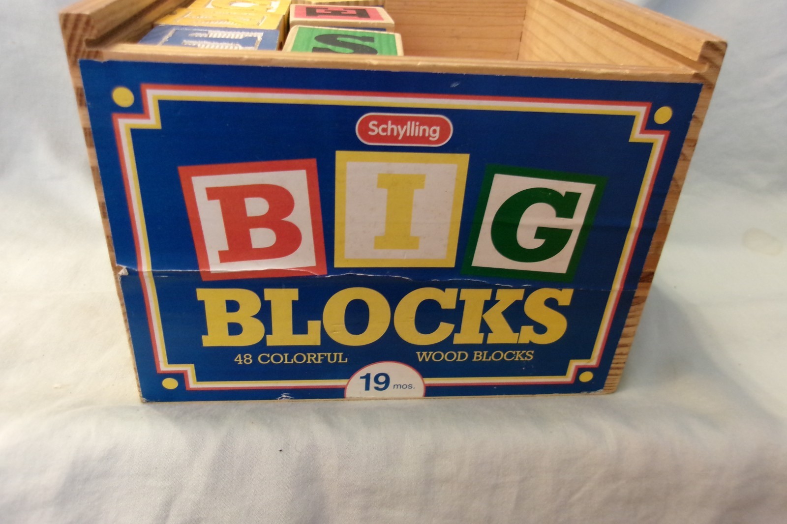 Schylling ABC Alphabet 38 out of 48 Wood Blocks Wooden Dove-Tailed Box No Lid